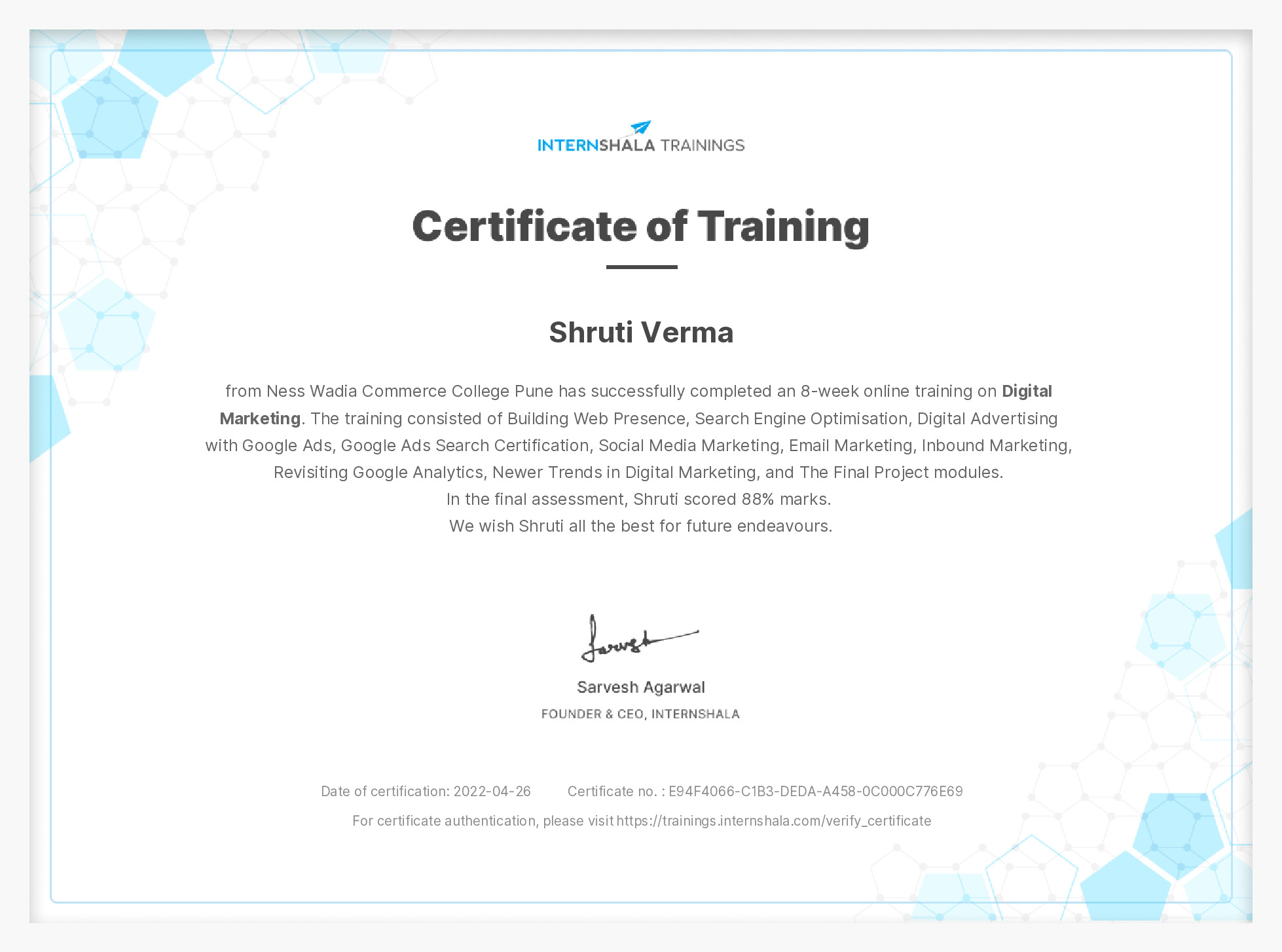 Certificate of completion