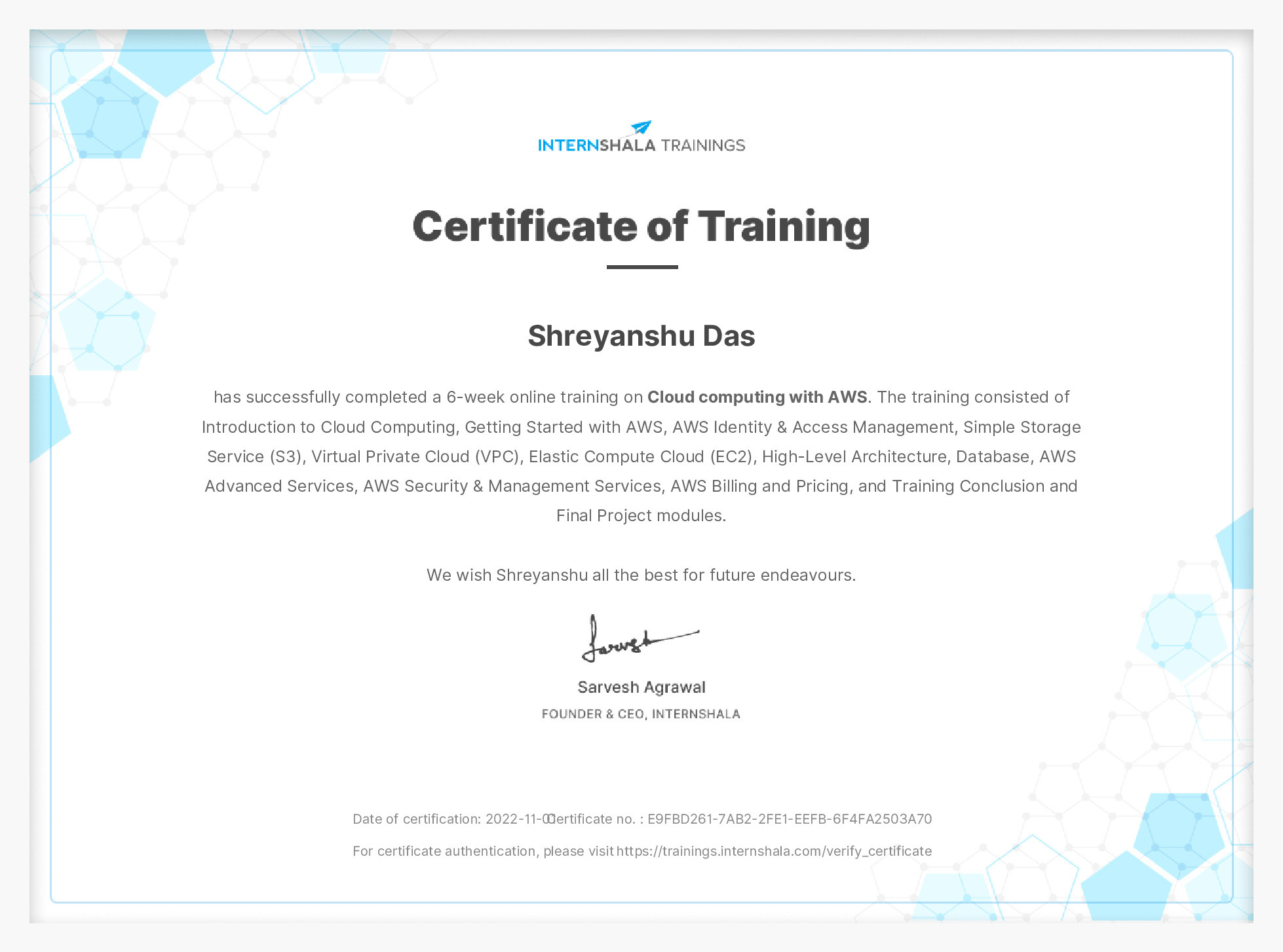 Certificate of completion