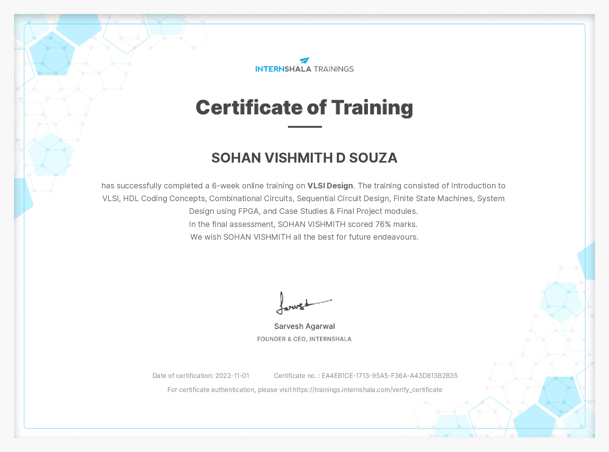 Certificate of completion
