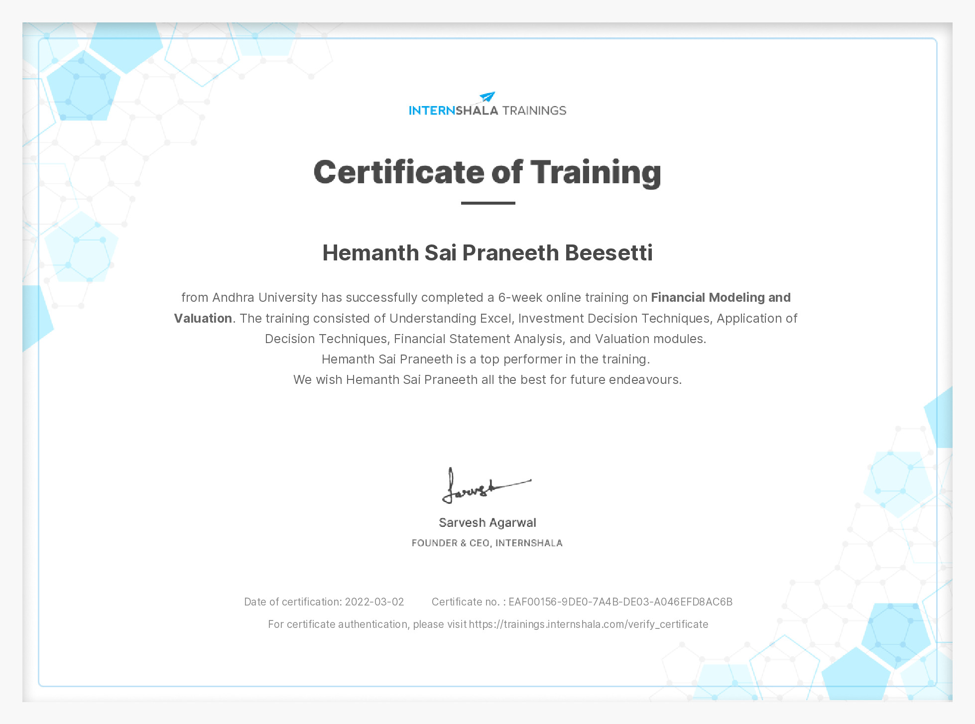 Certificate of completion
