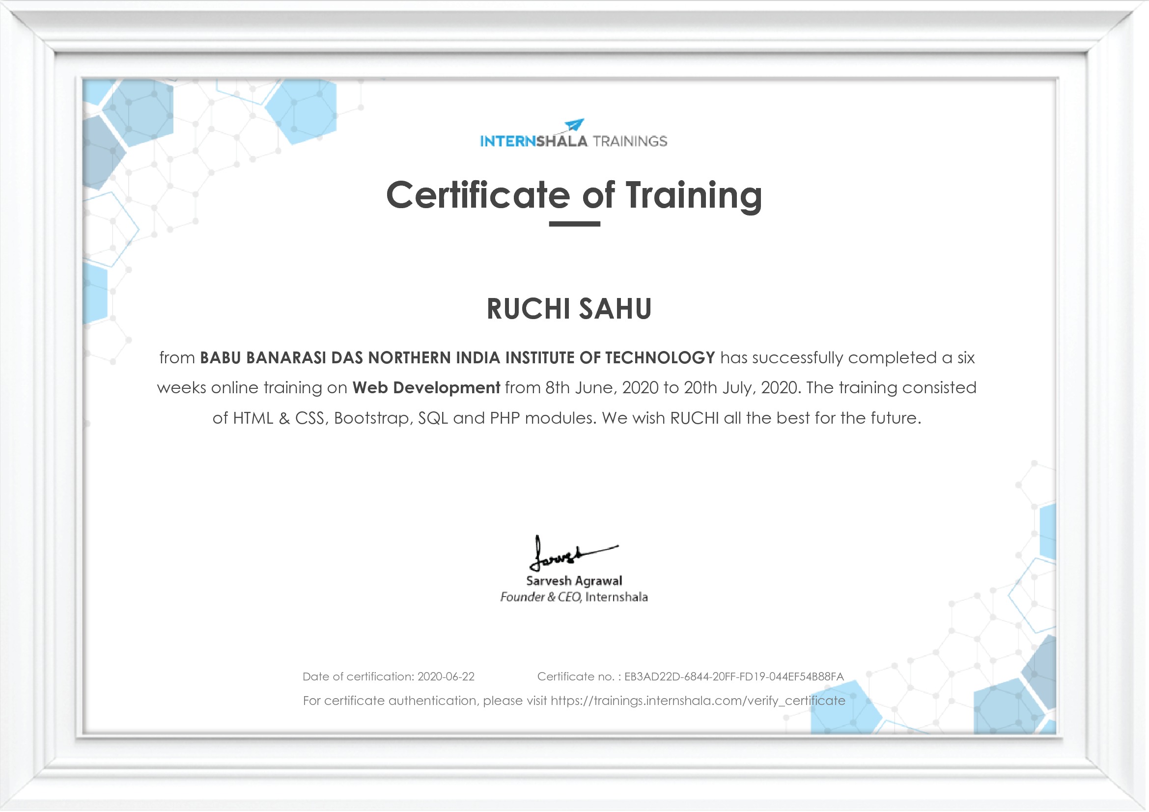 Certificate of completion