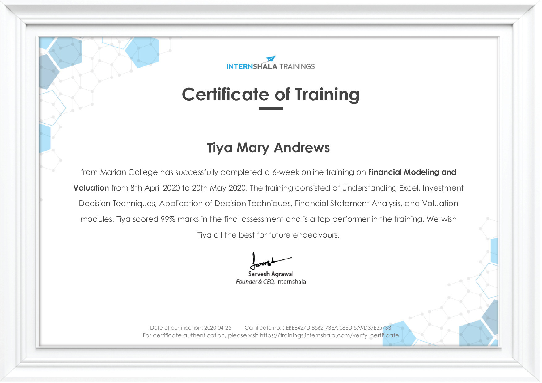 Certificate of completion