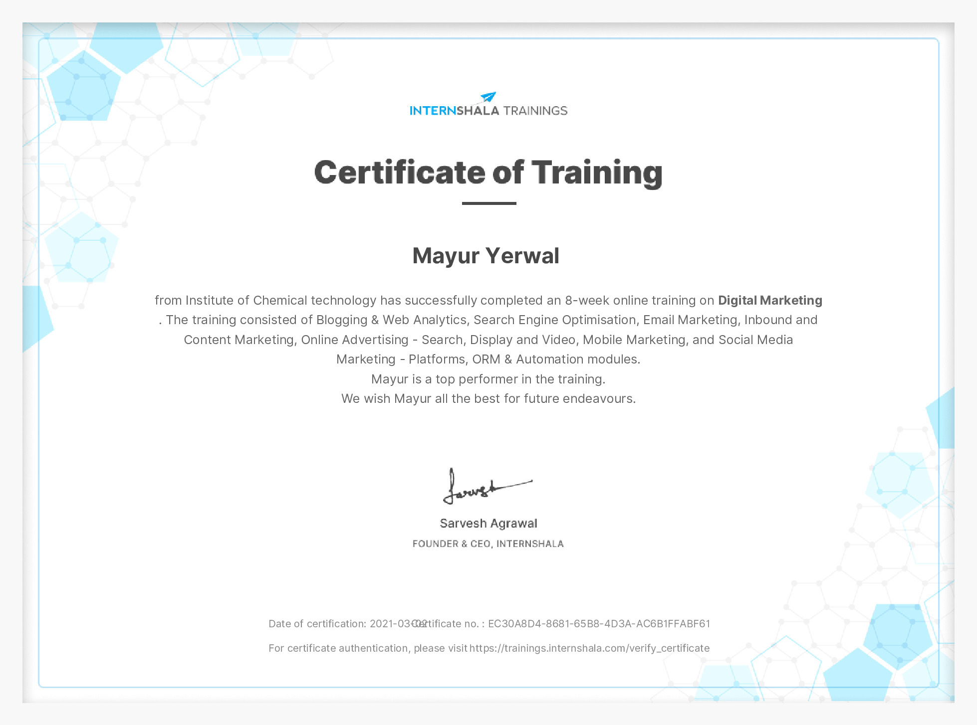 Certificate of completion