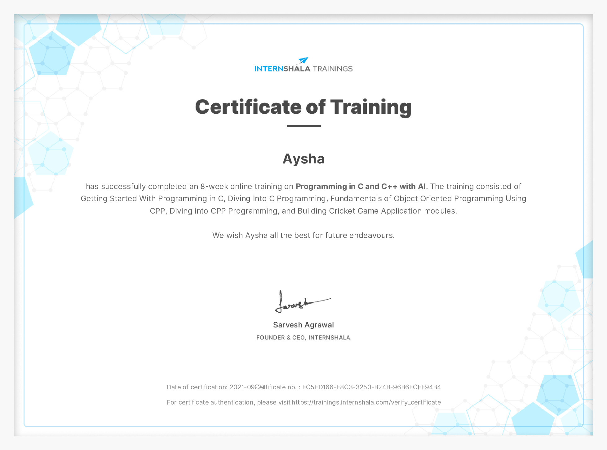 Certificate of completion