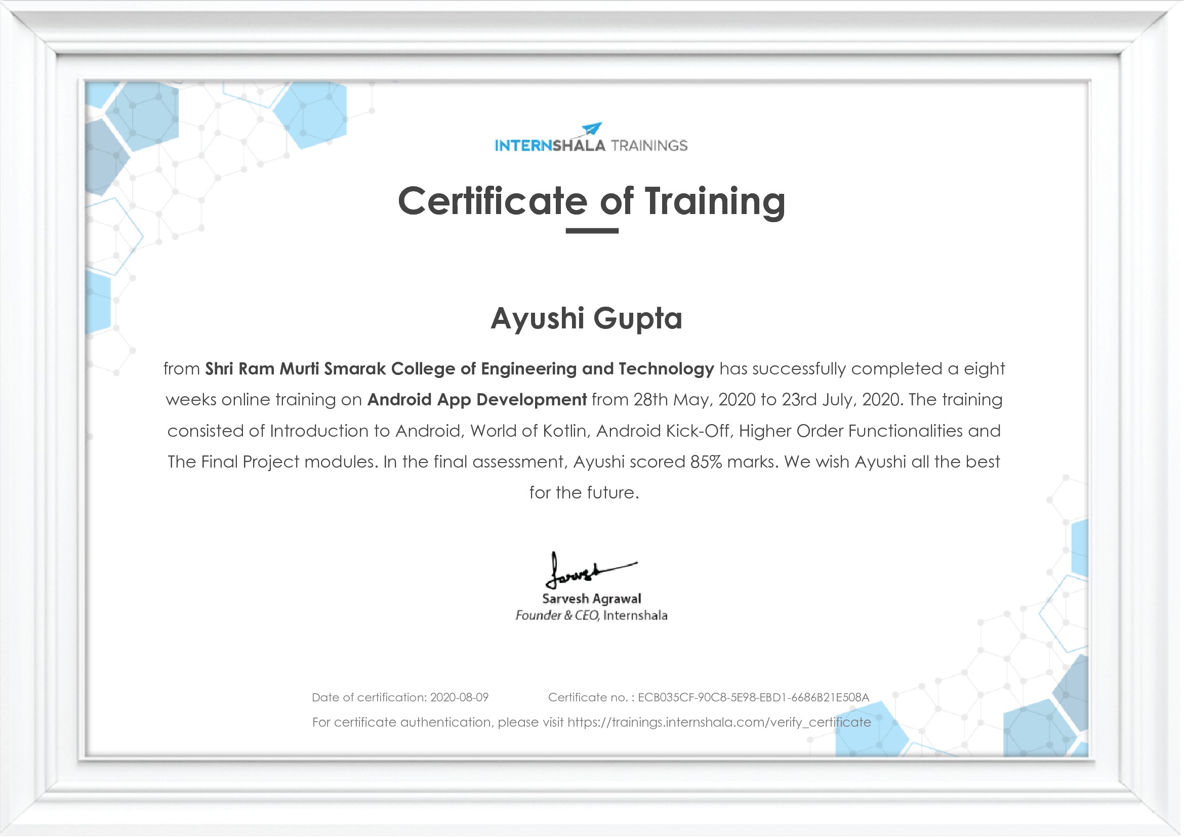 Certificate of completion