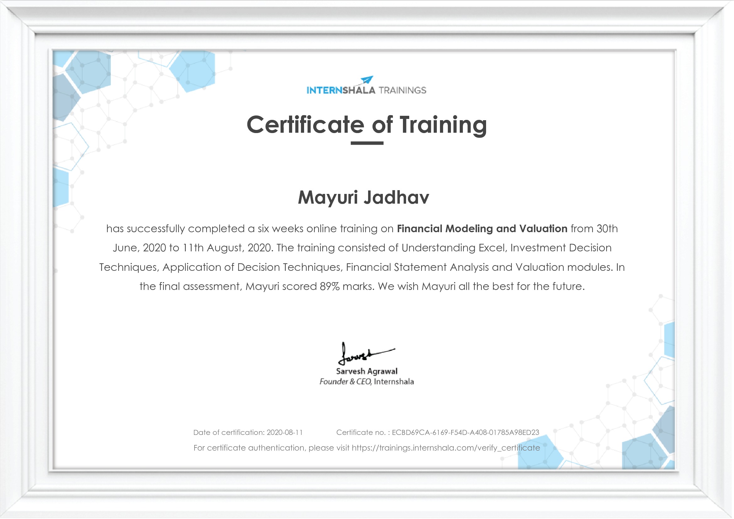 Certificate of completion