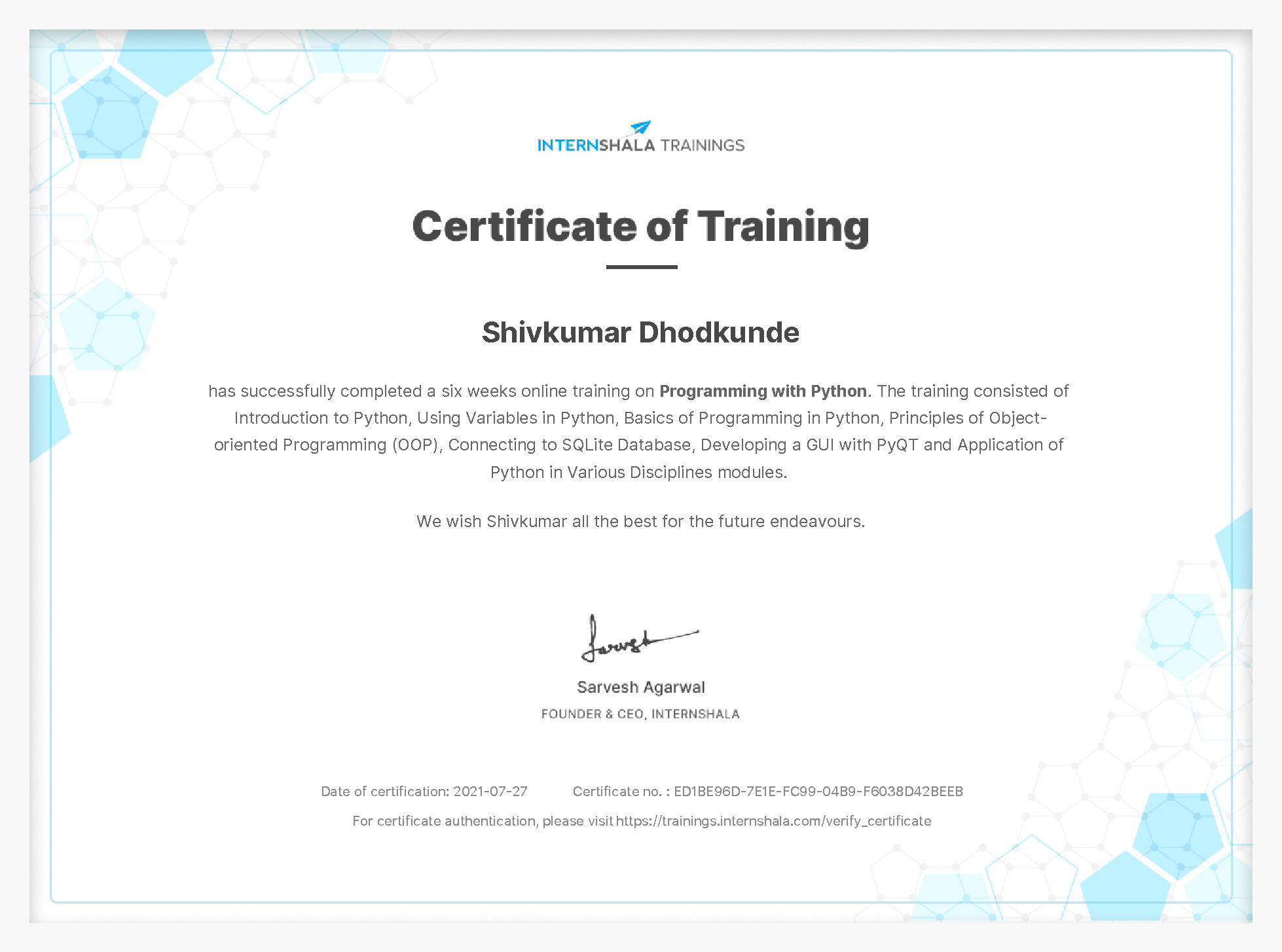 Certificate of completion