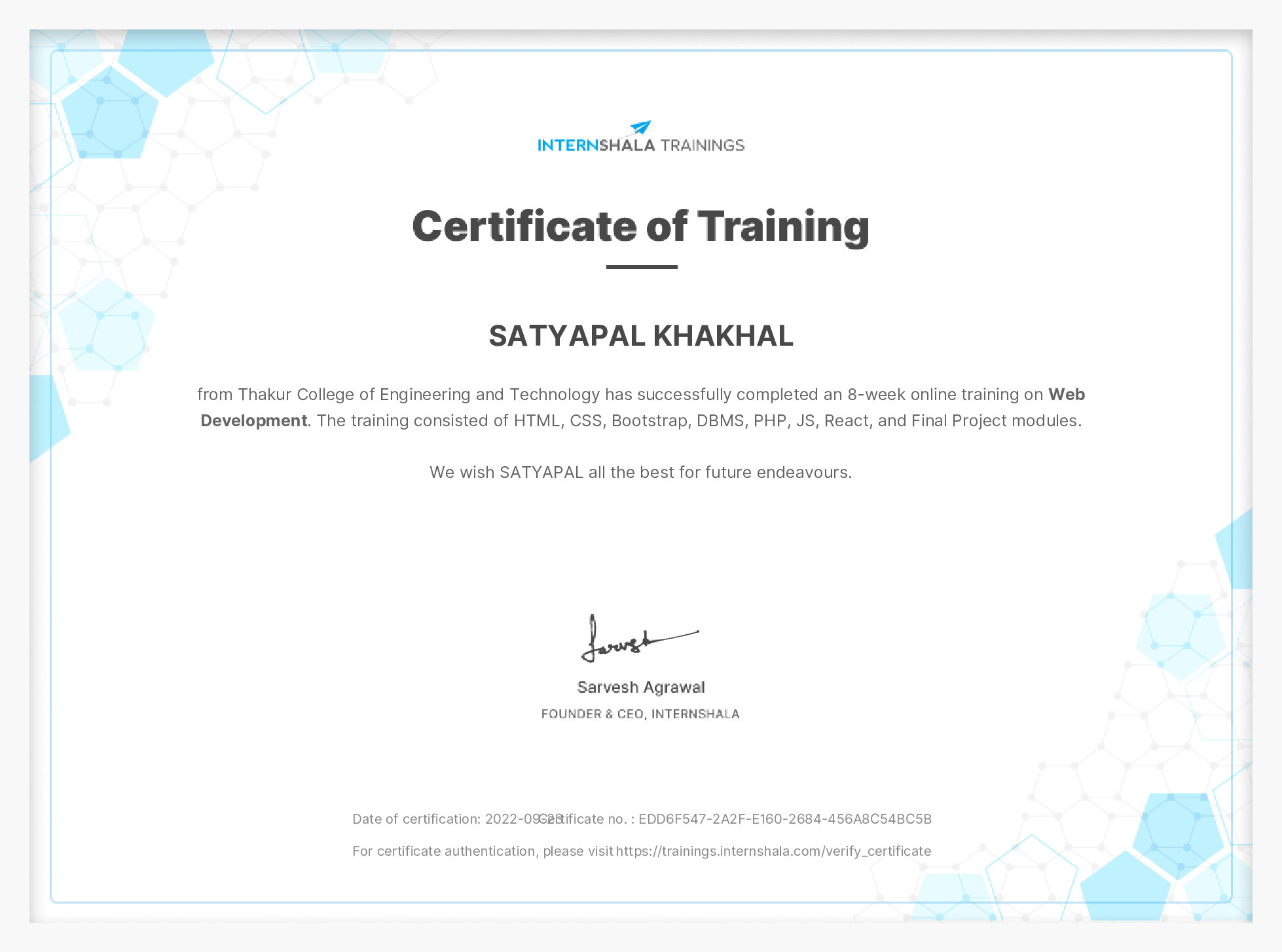 Certificate of completion