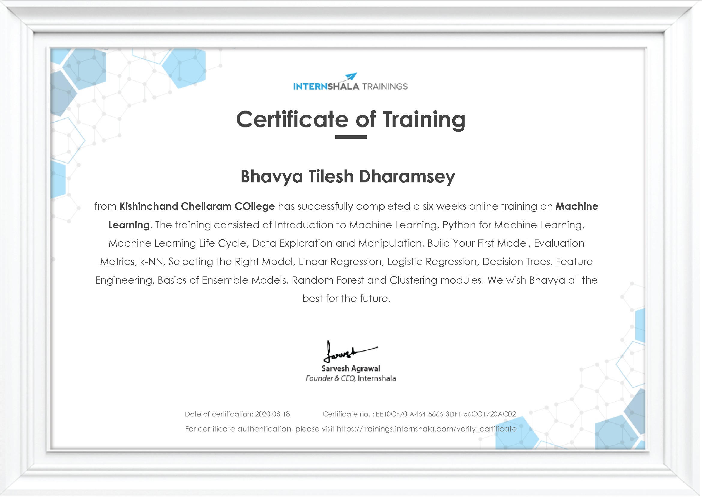 Certificate of completion