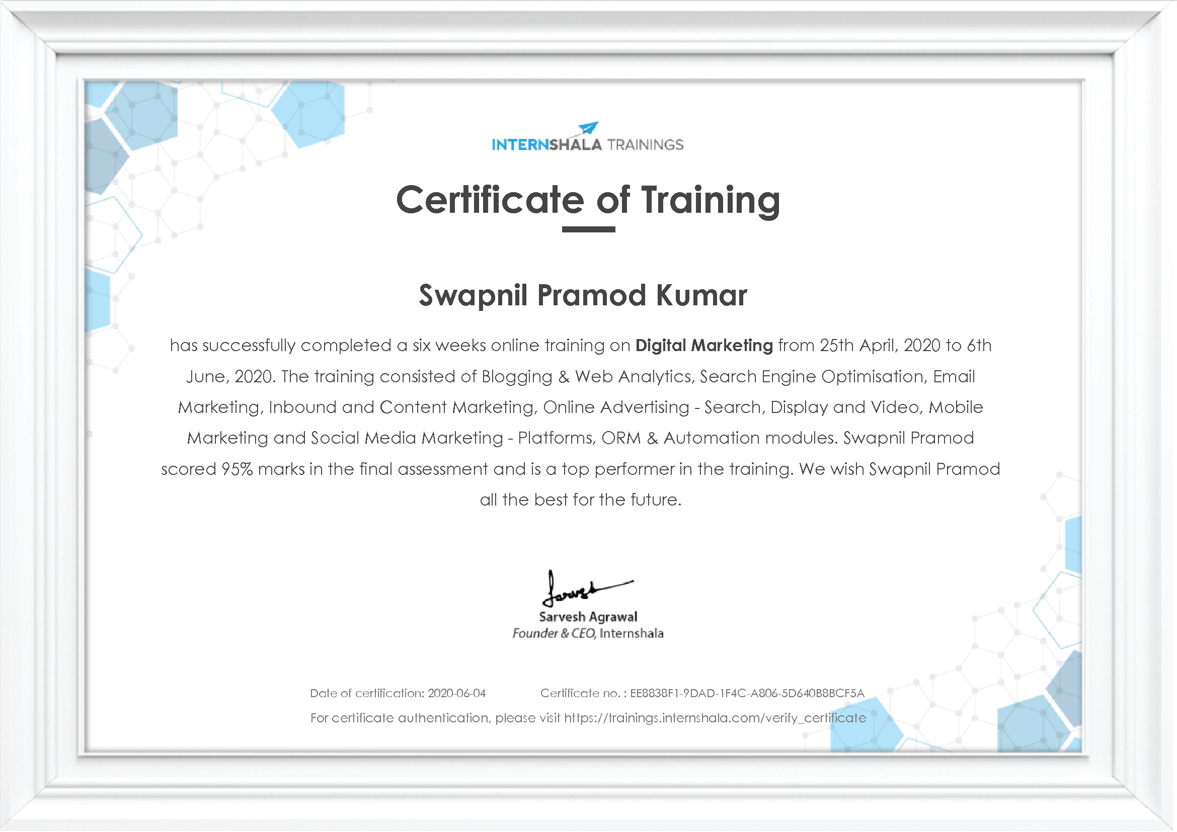 Certificate of completion
