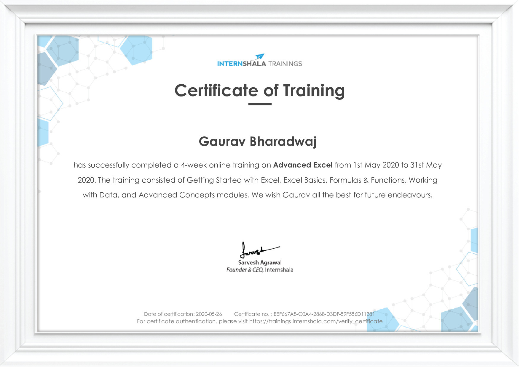 Certificate of completion