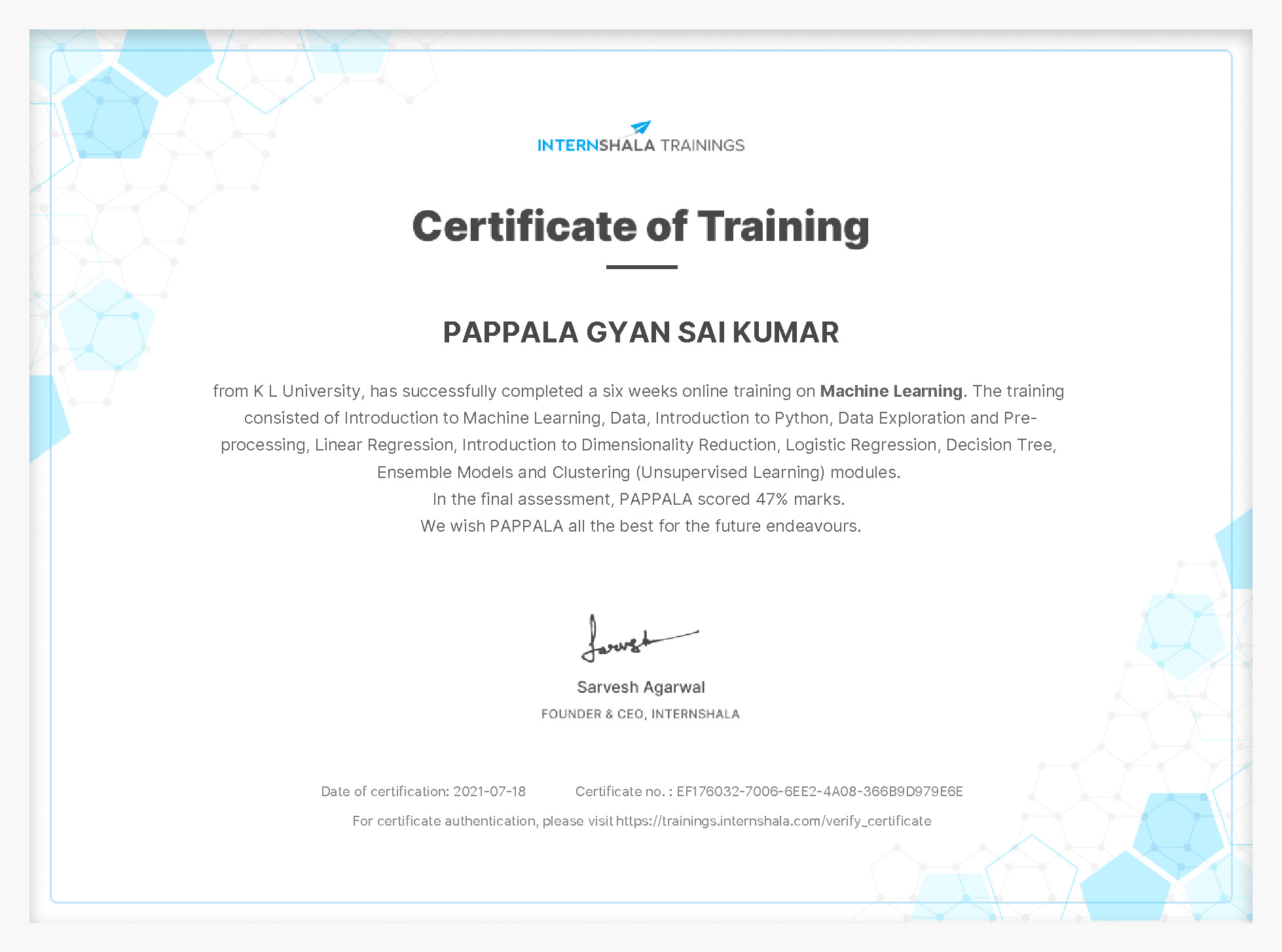 Certificate of completion