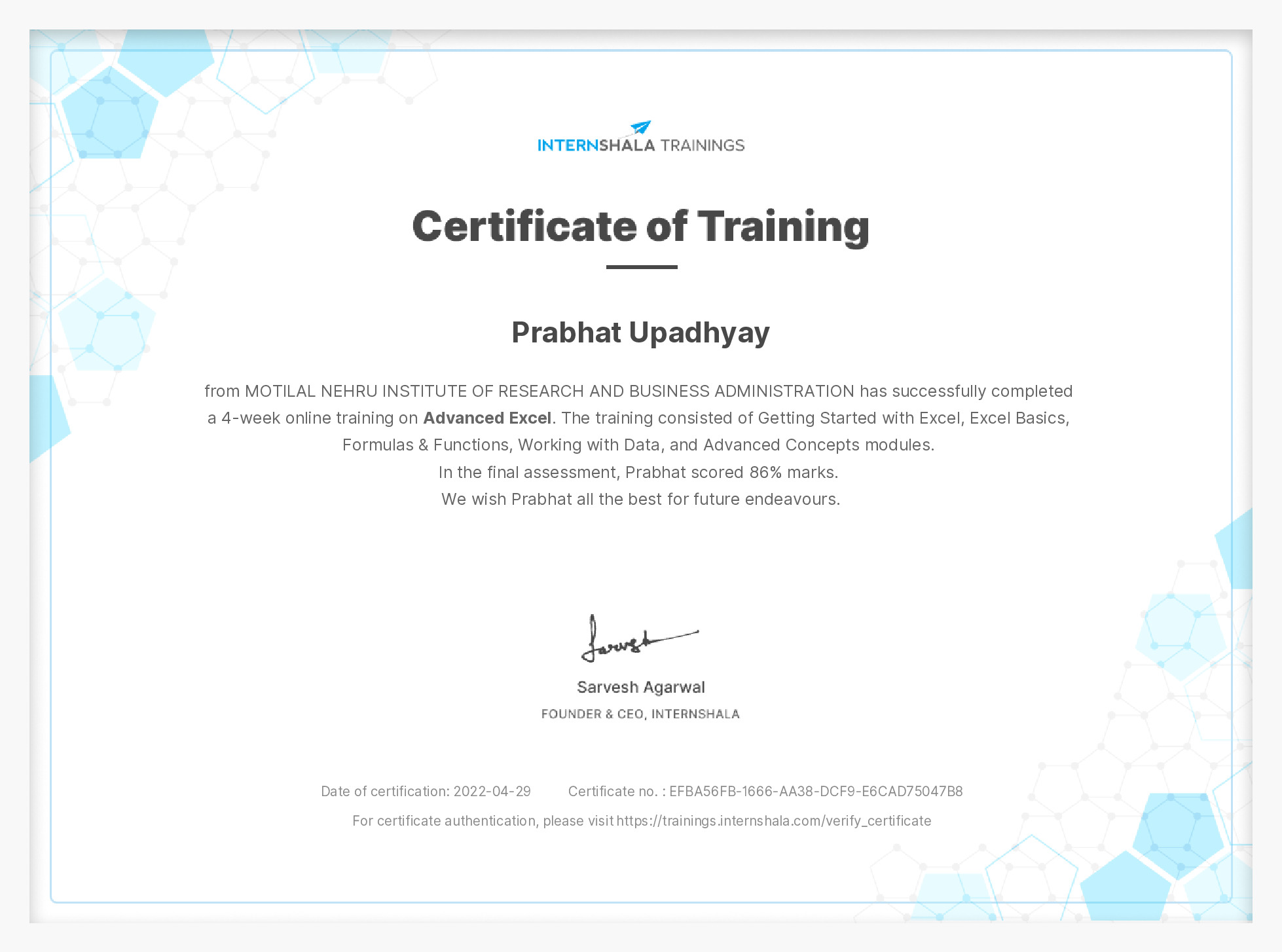 Certificate of completion