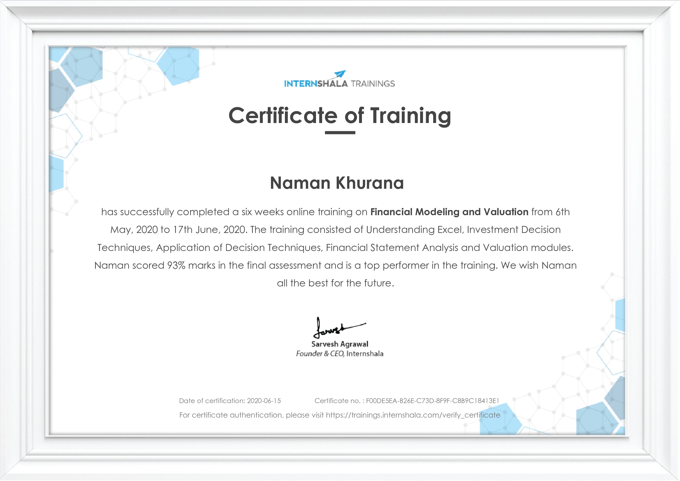 Certificate of completion