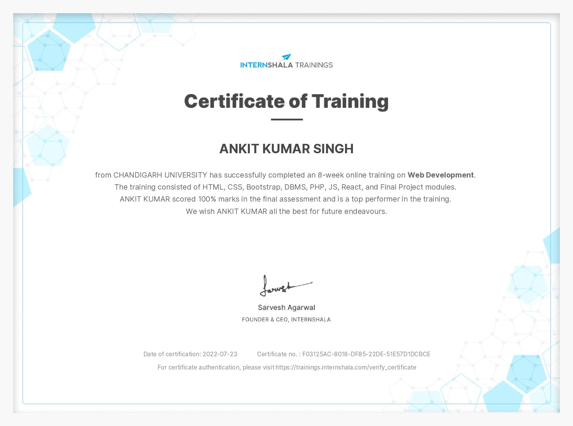 Certificate of completion