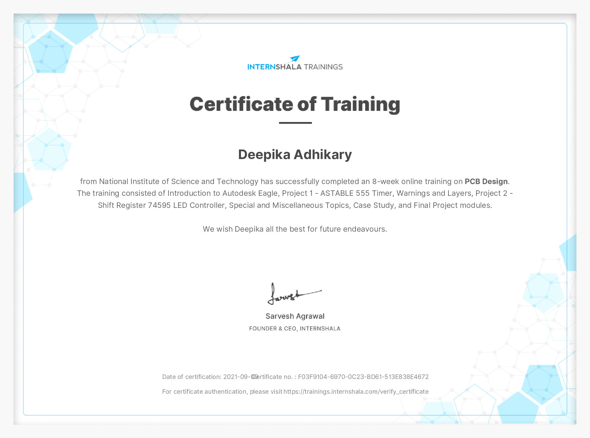 Certificate of completion