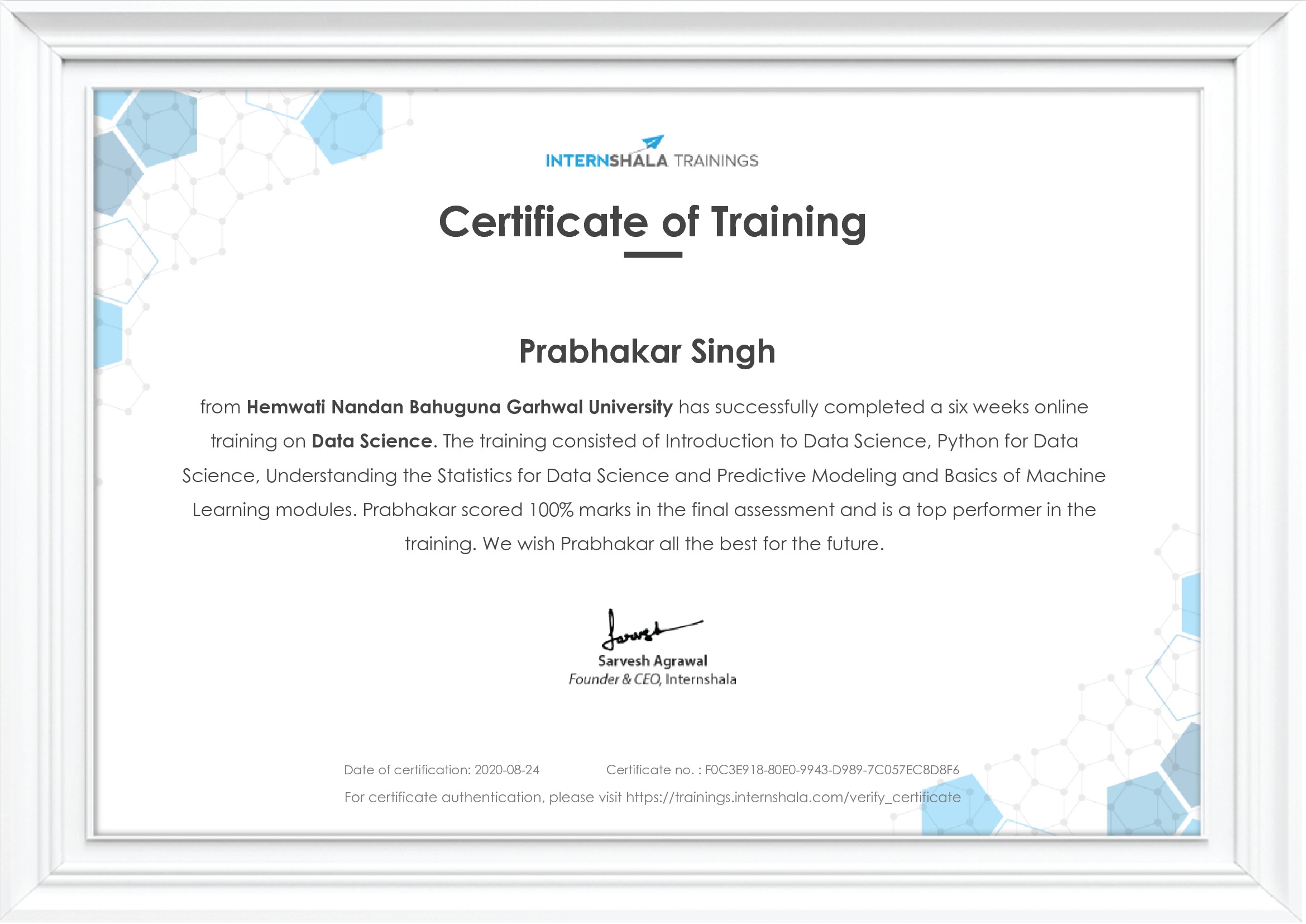 Certificate of completion