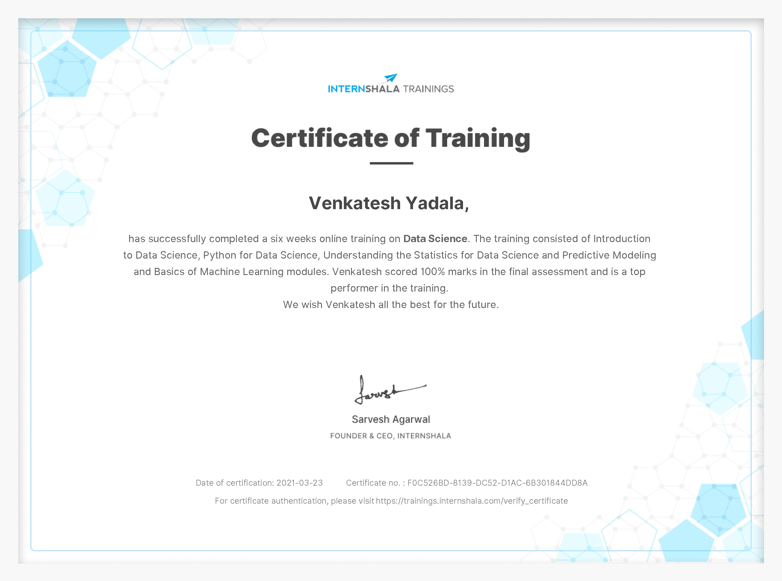 Certificate of completion