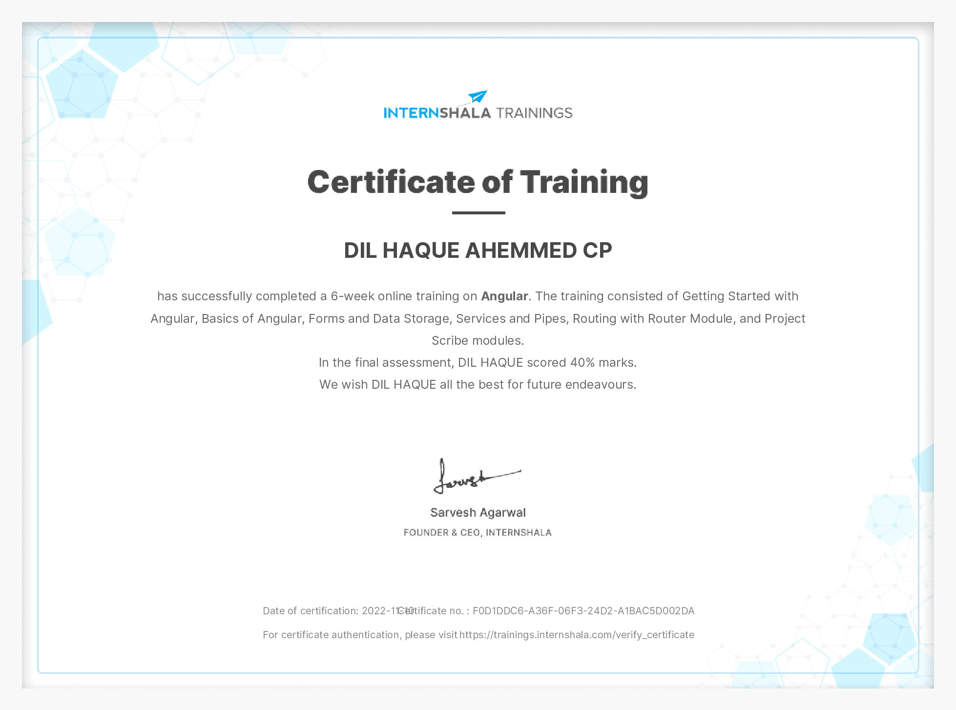 Certificate of completion