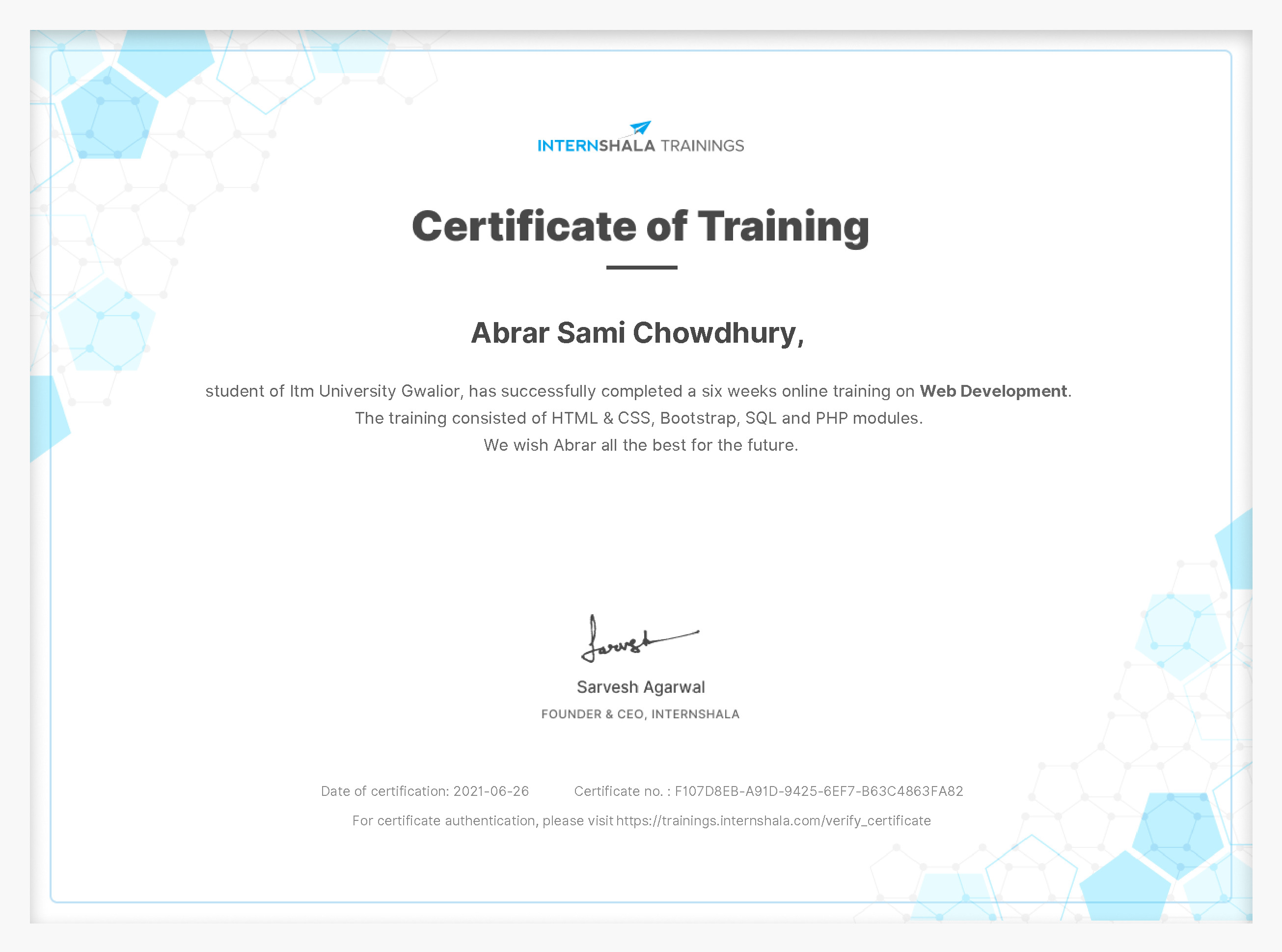 Certificate of completion