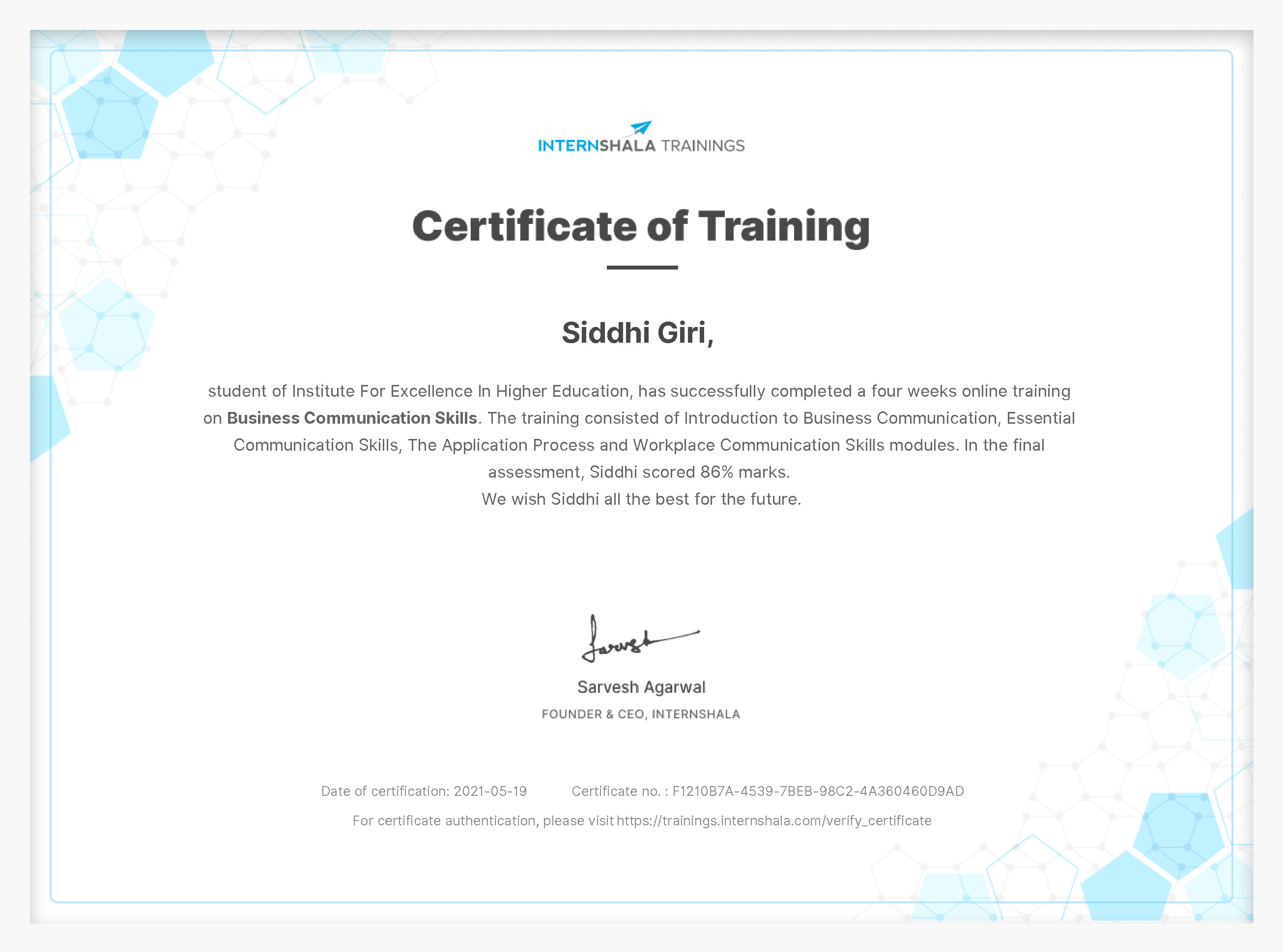 Certificate of completion