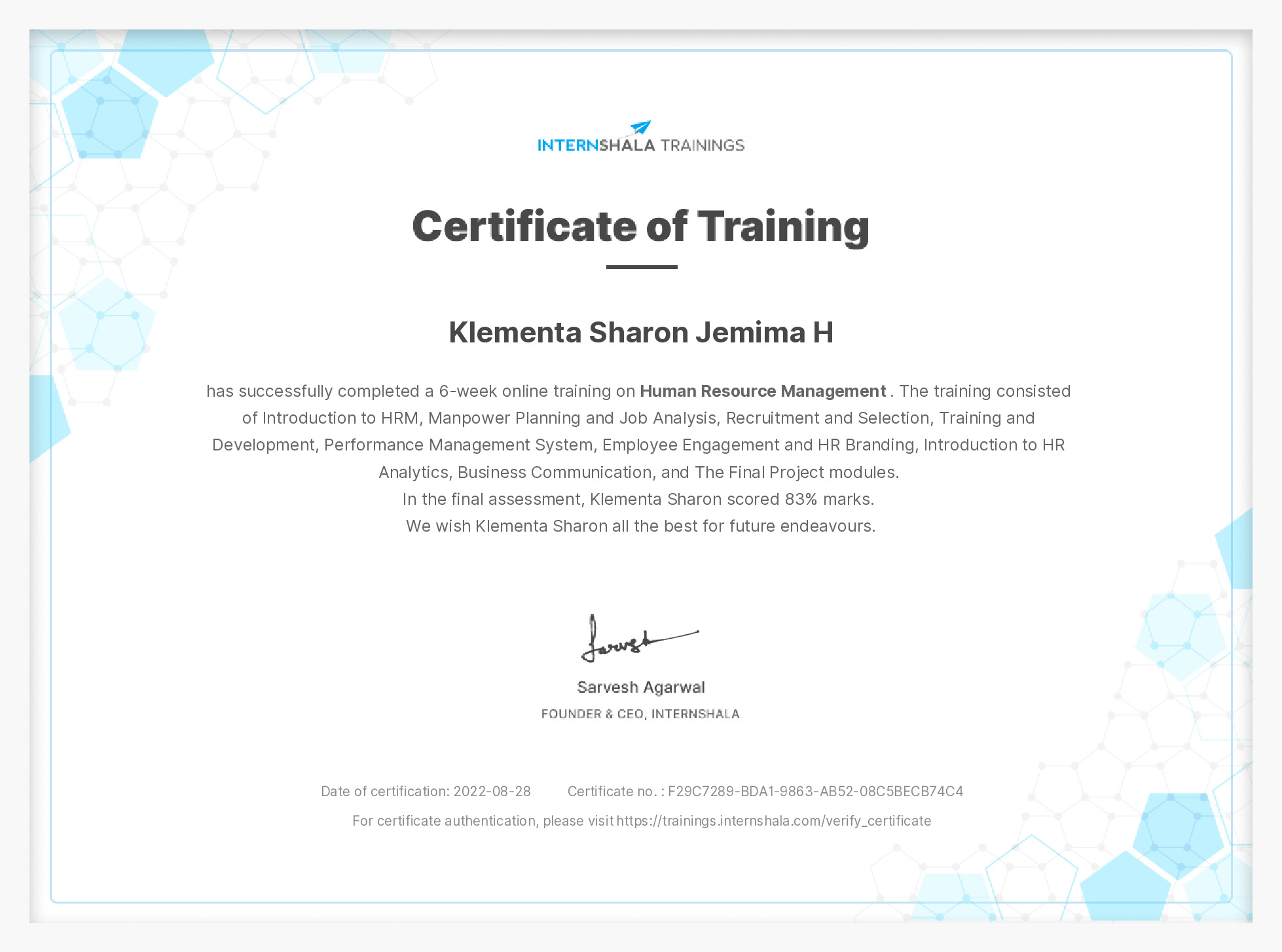 Certificate of completion