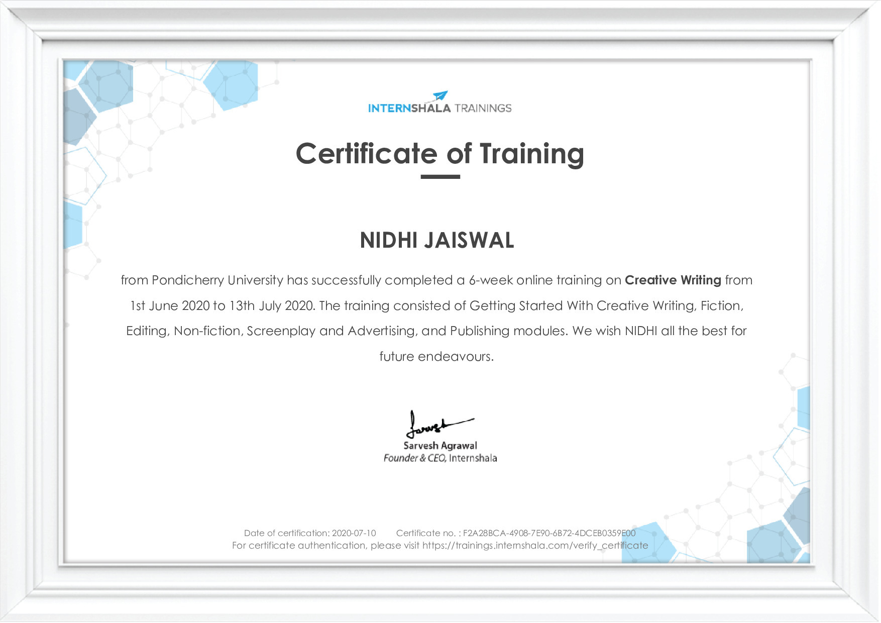 Certificate of completion