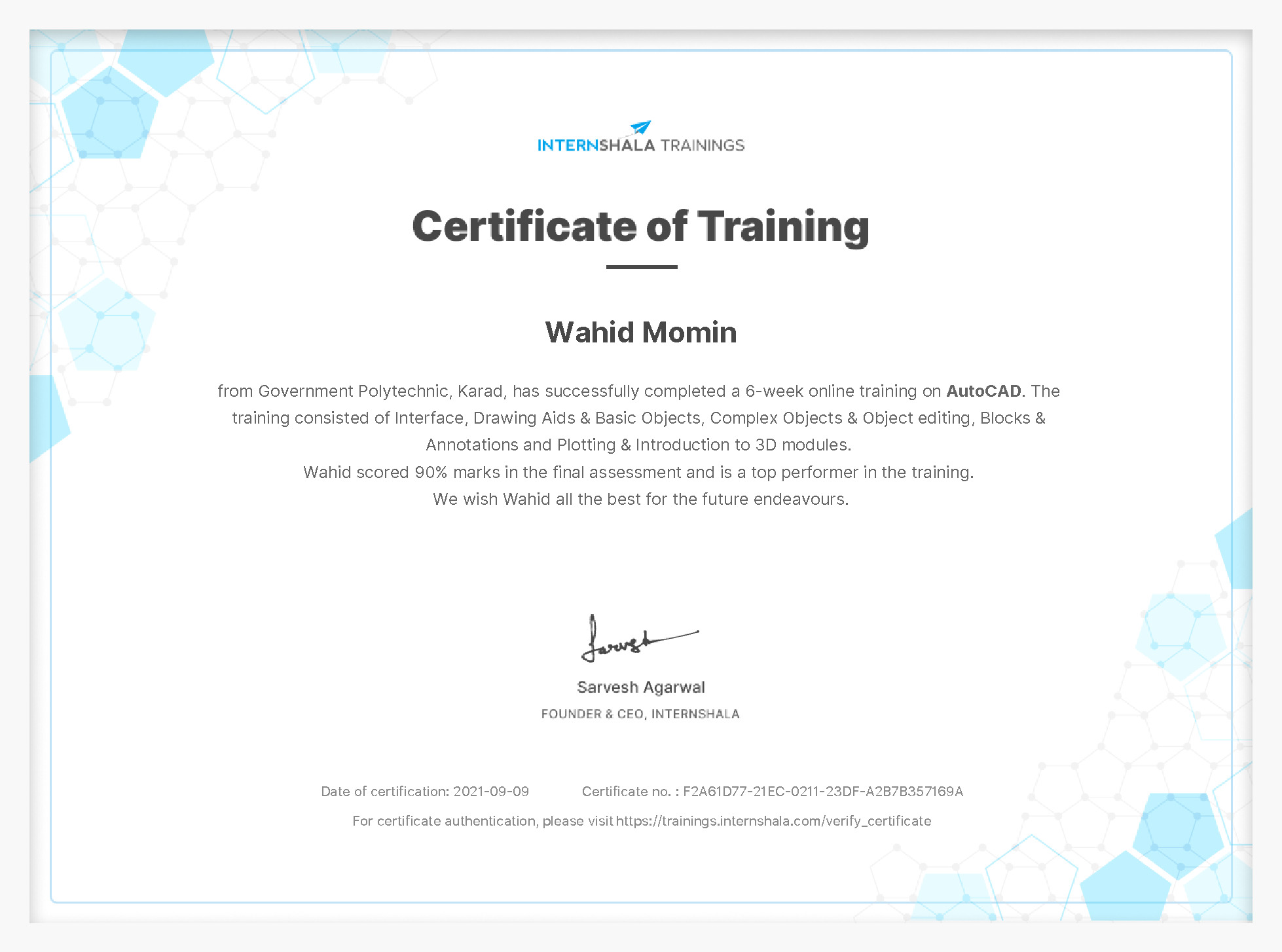 Certificate of completion