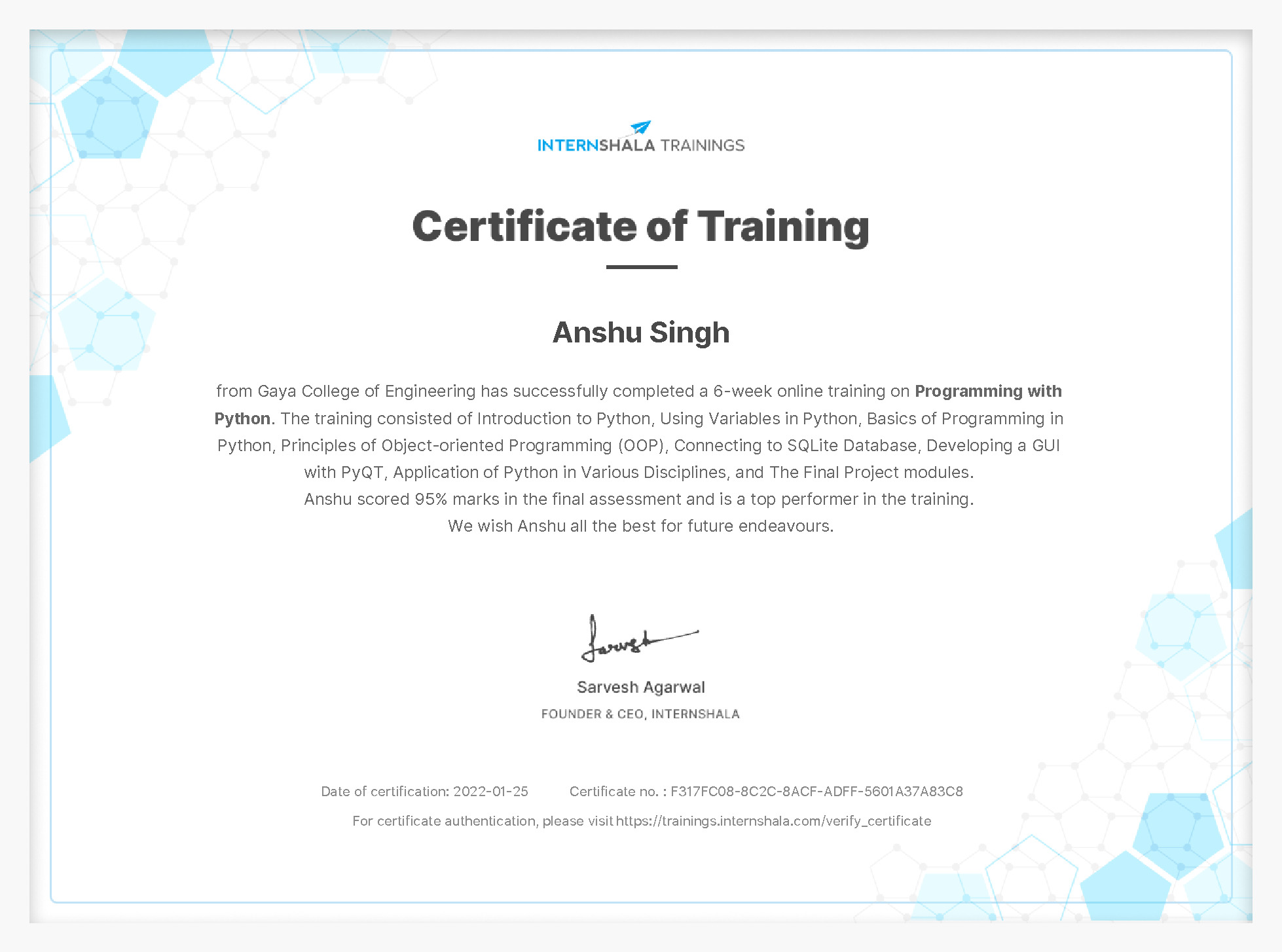 Certificate of completion