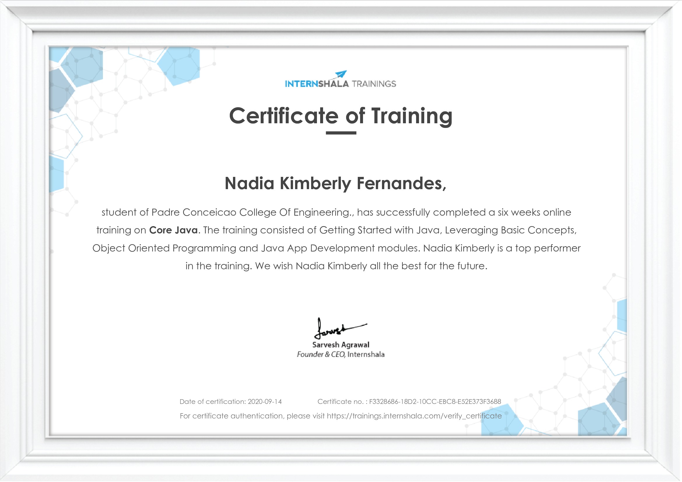 Certificate of completion