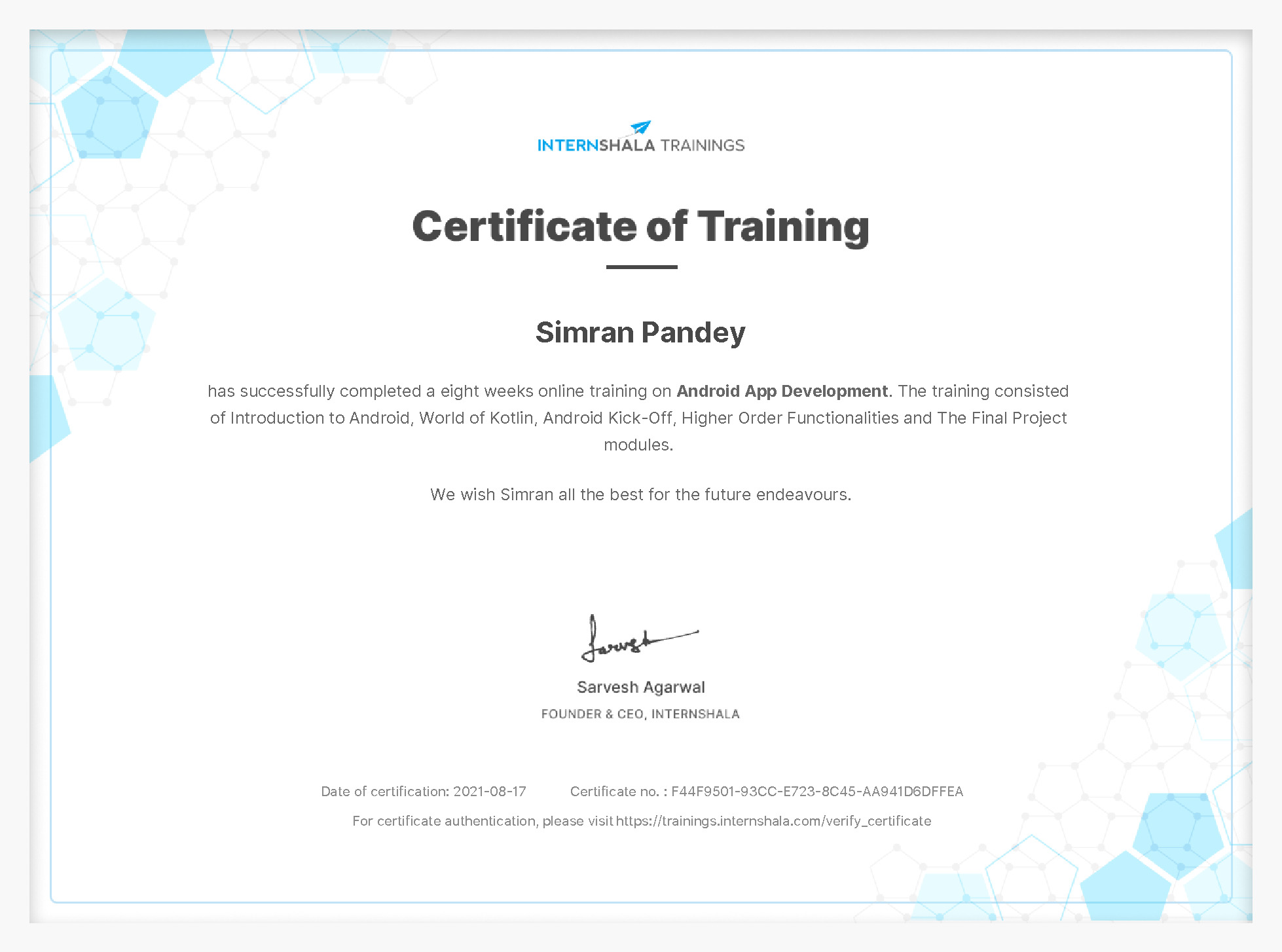 Certificate of completion