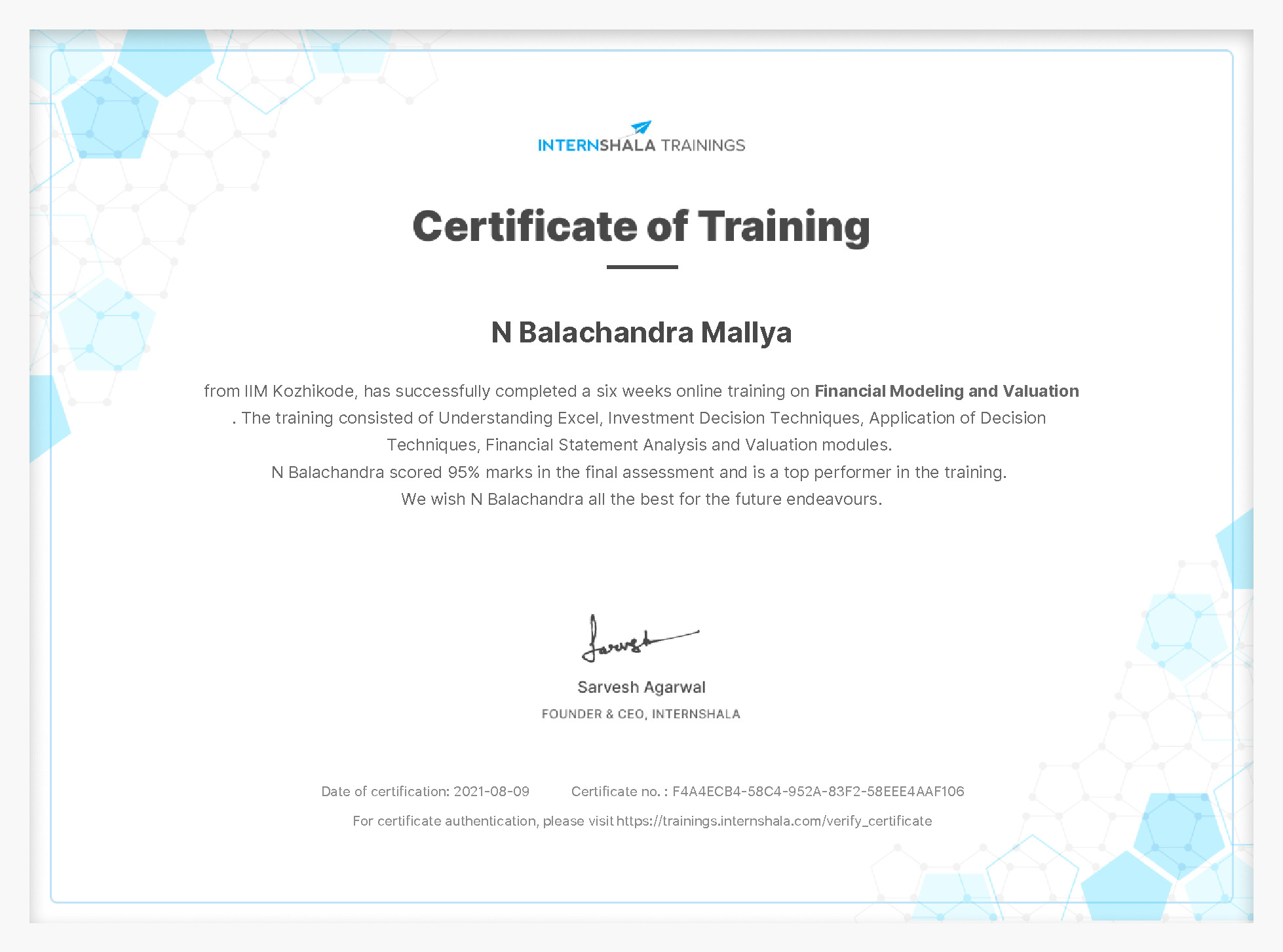 Certificate of completion
