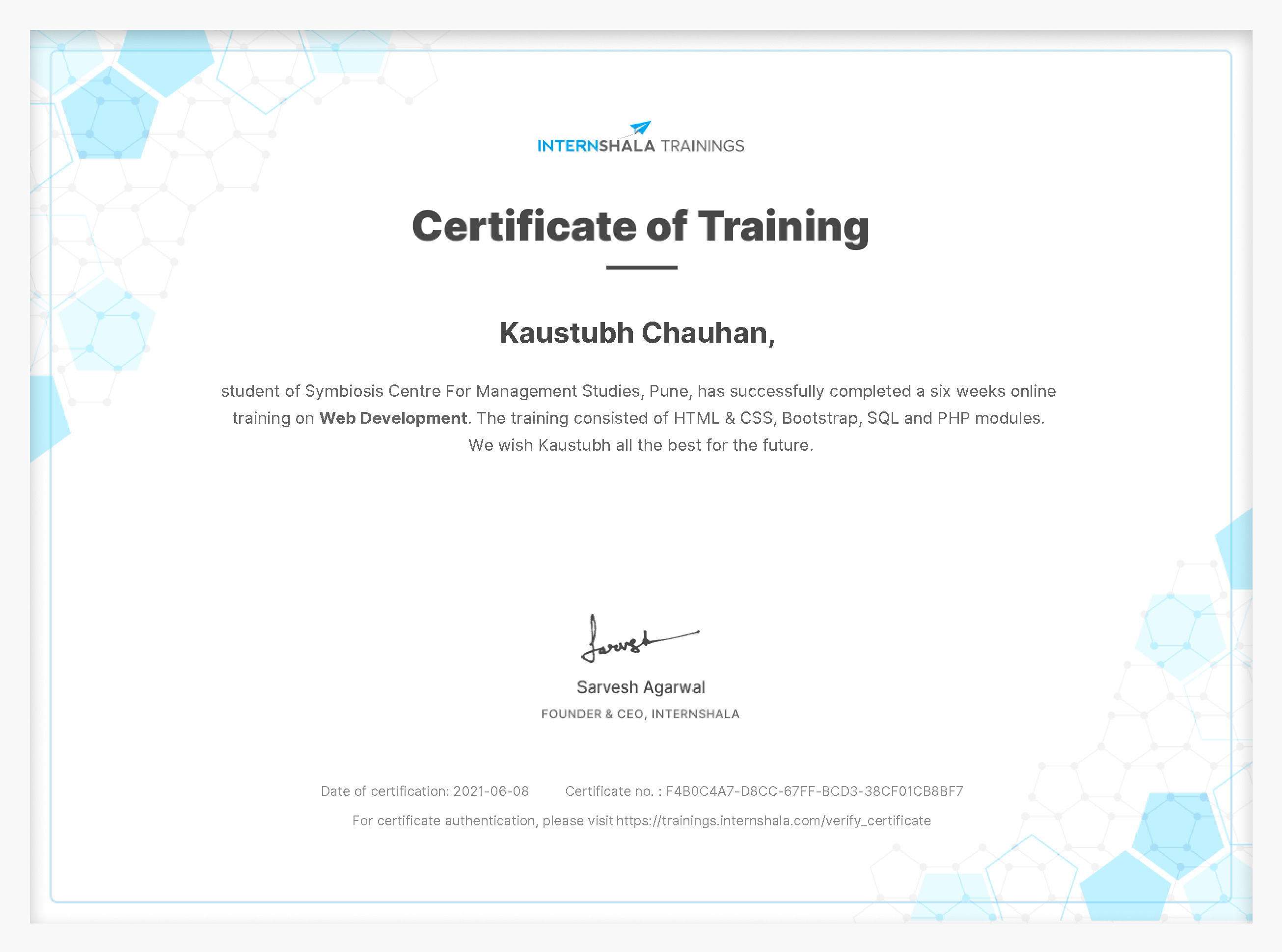 Certificate of completion