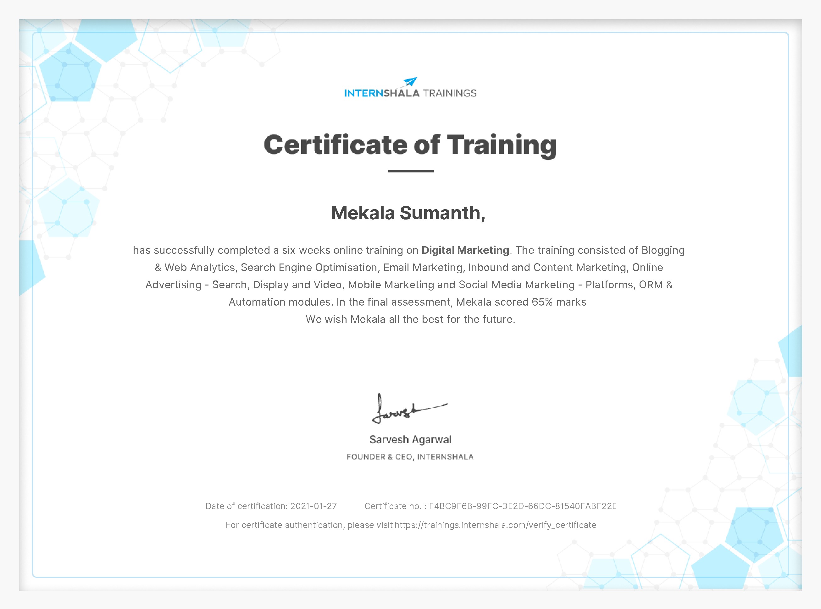 Certificate of completion