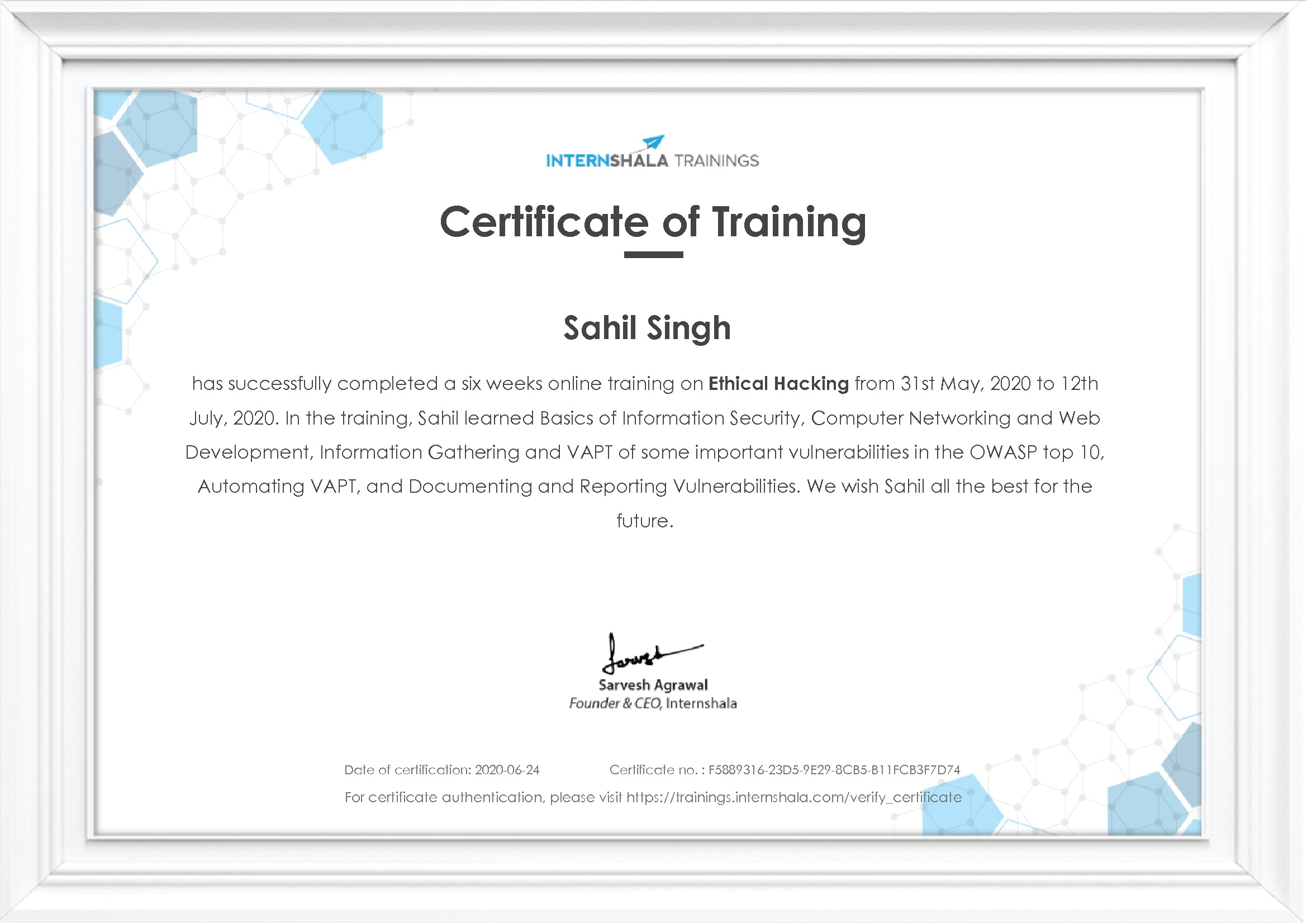 Certificate of completion