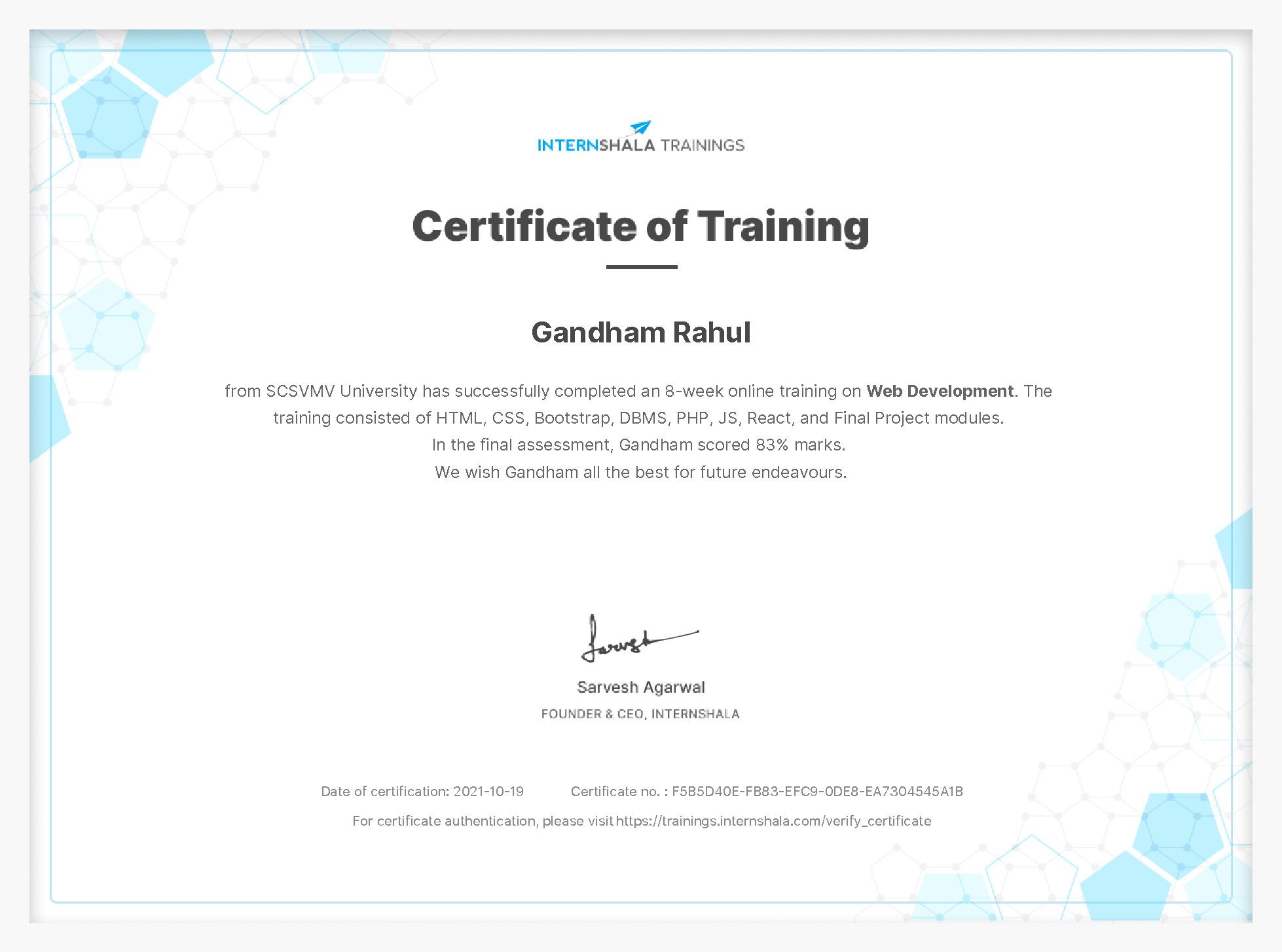 Certificate of completion