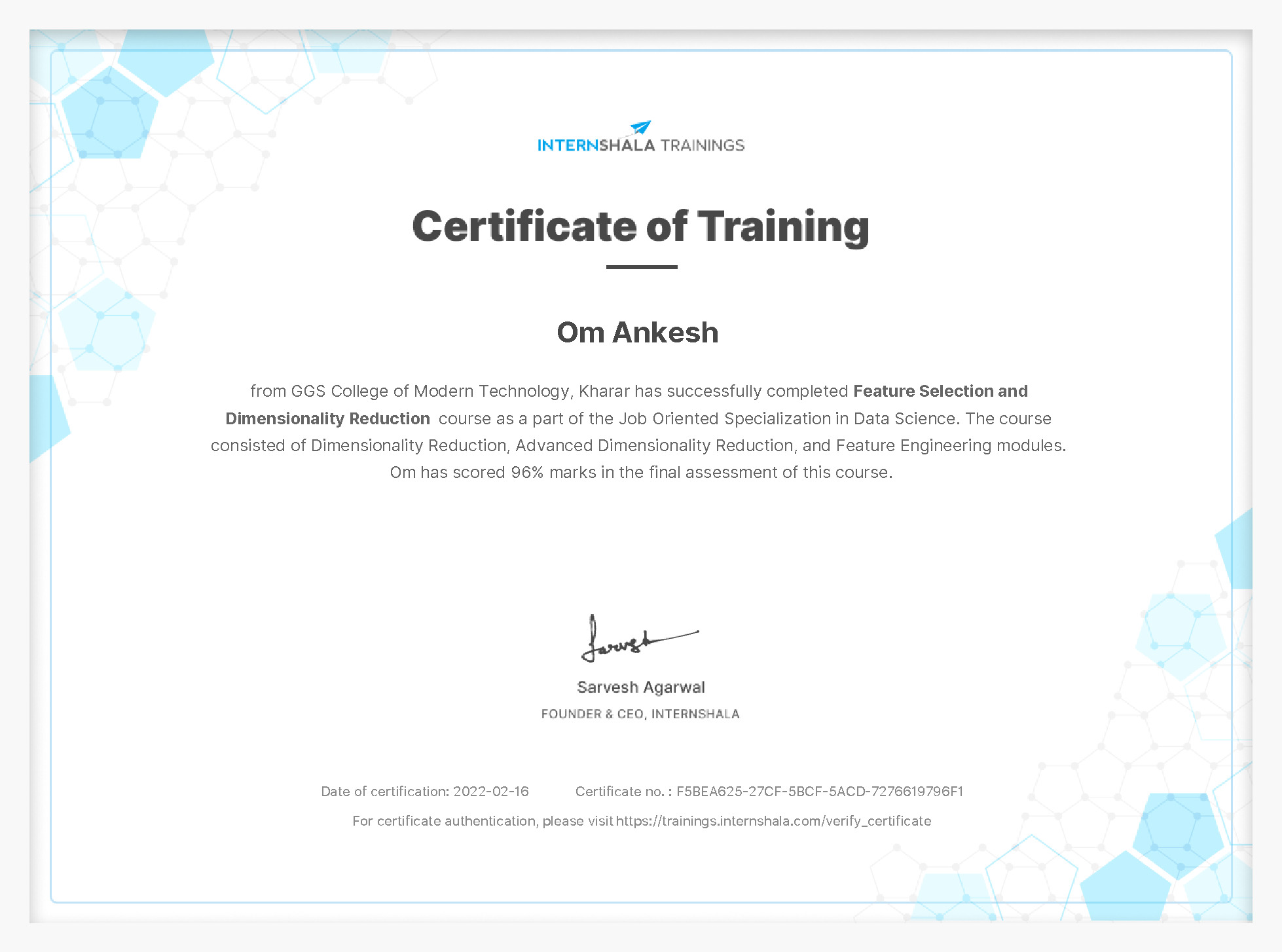 Certificate of completion