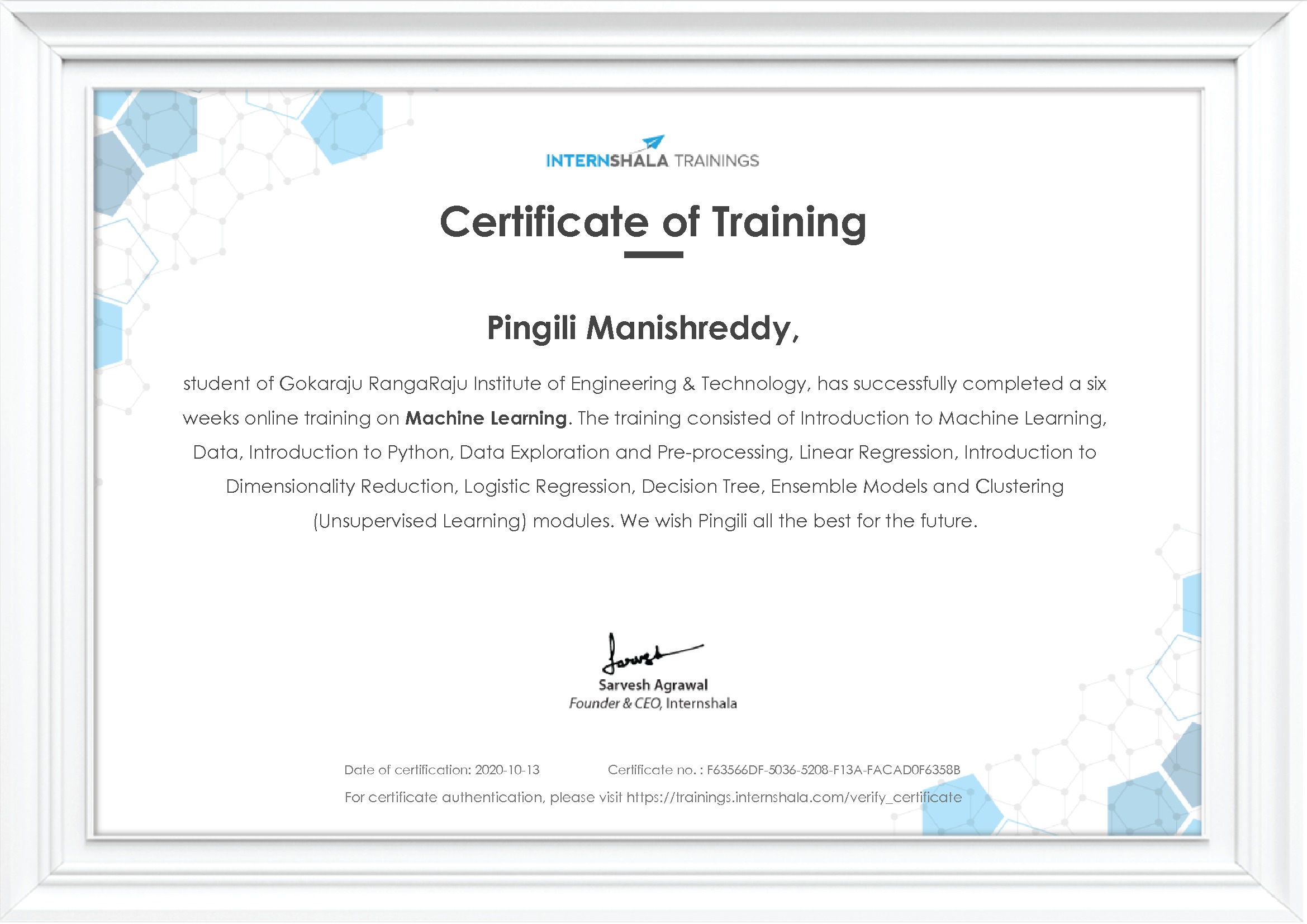 Certificate of completion
