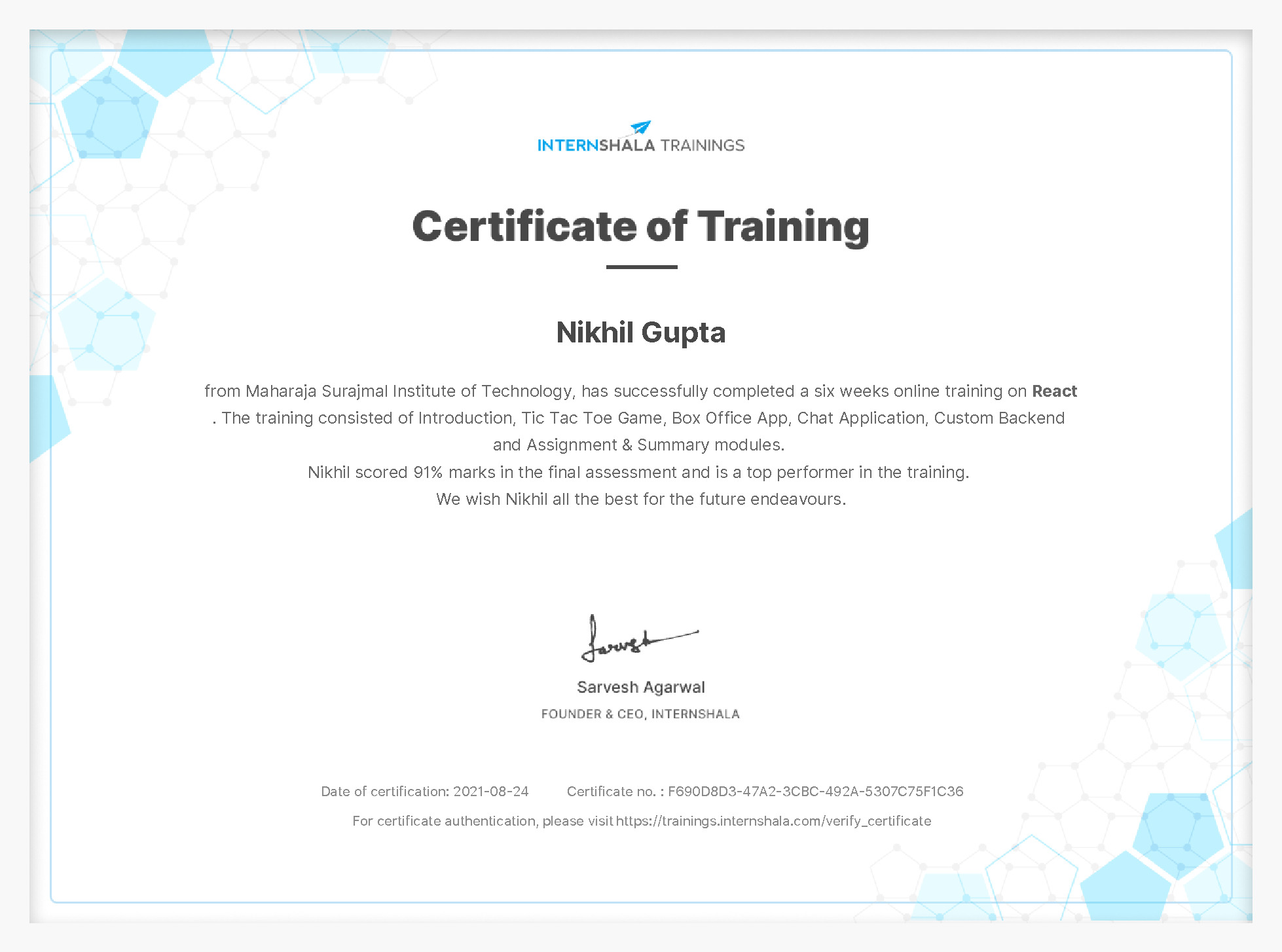 Certificate of completion