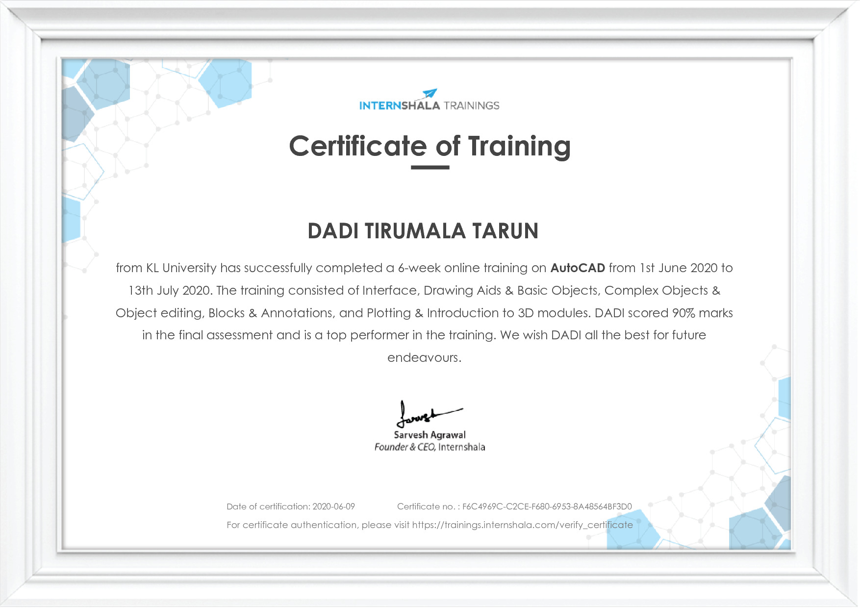 Certificate of completion