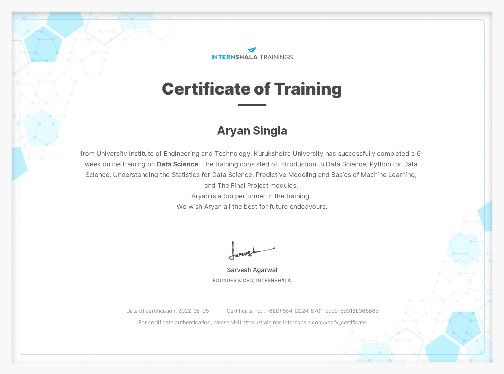 Certificate of completion