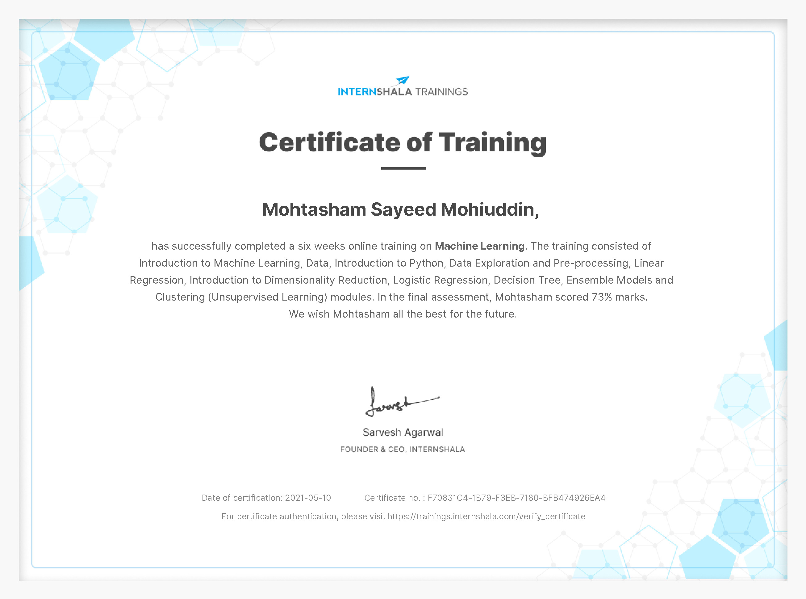 Certificate of completion