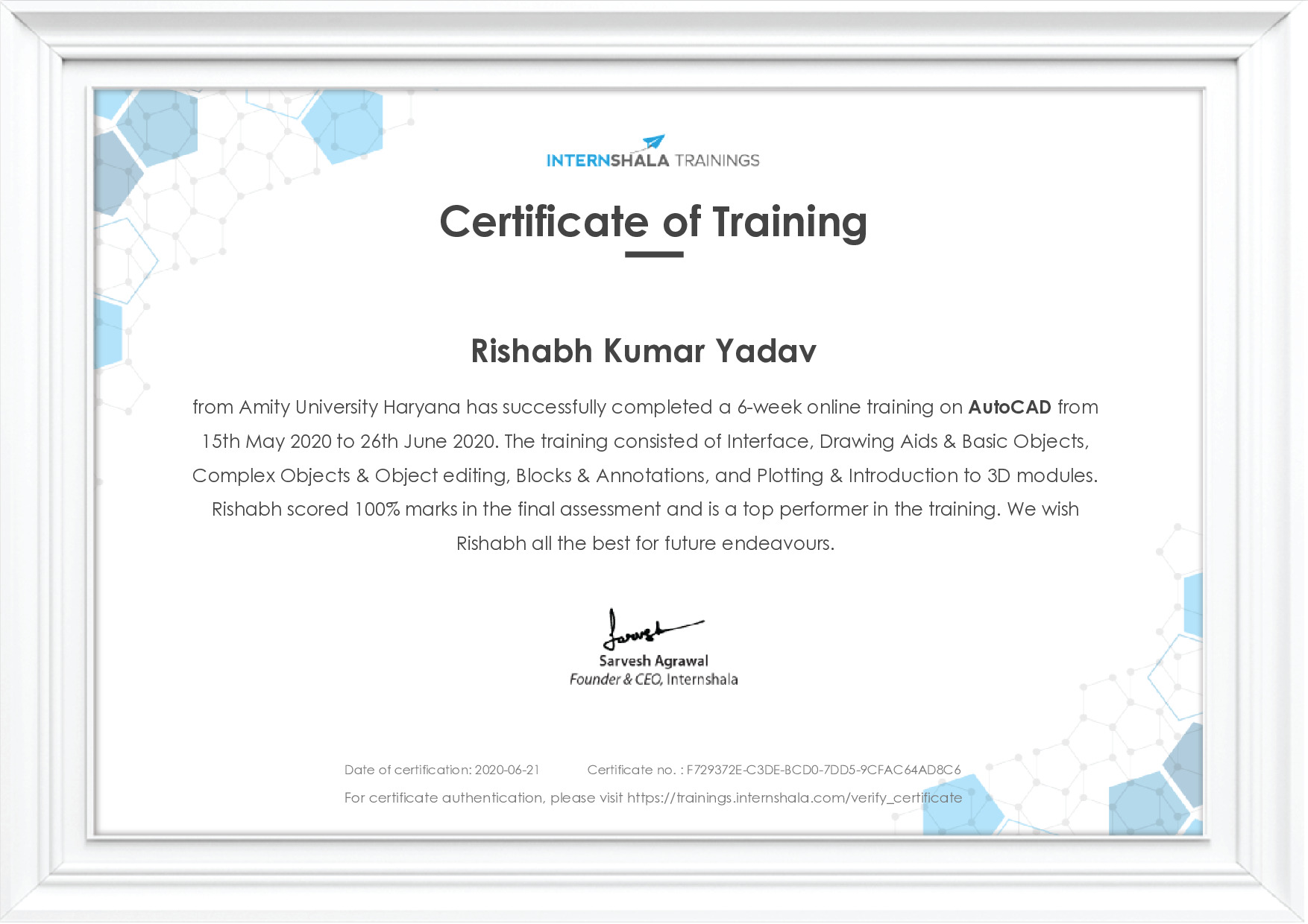 Certificate of completion