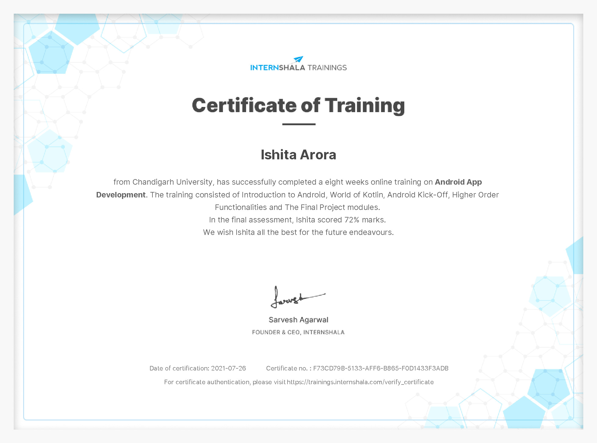 Certificate of completion