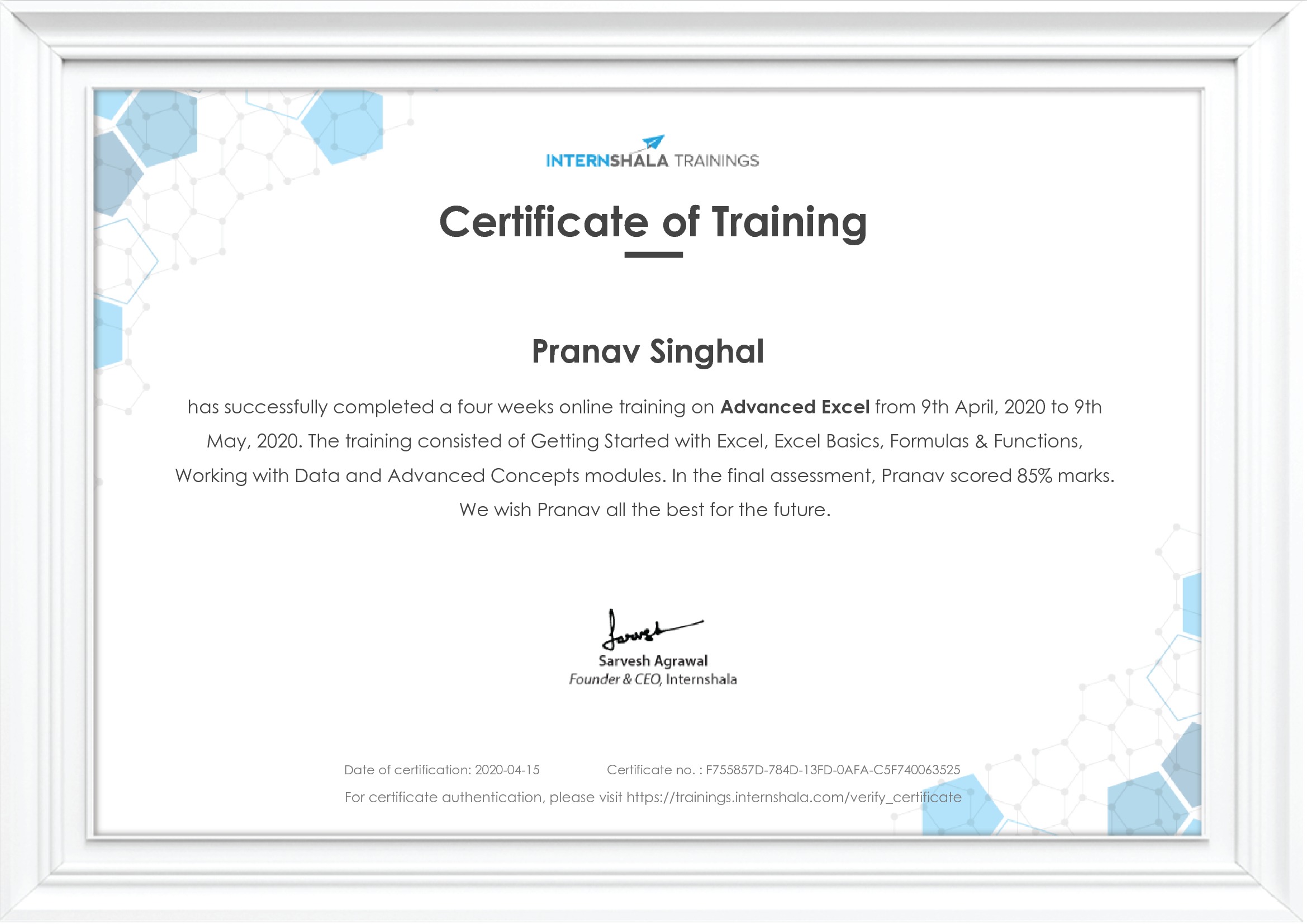 Certificate of completion