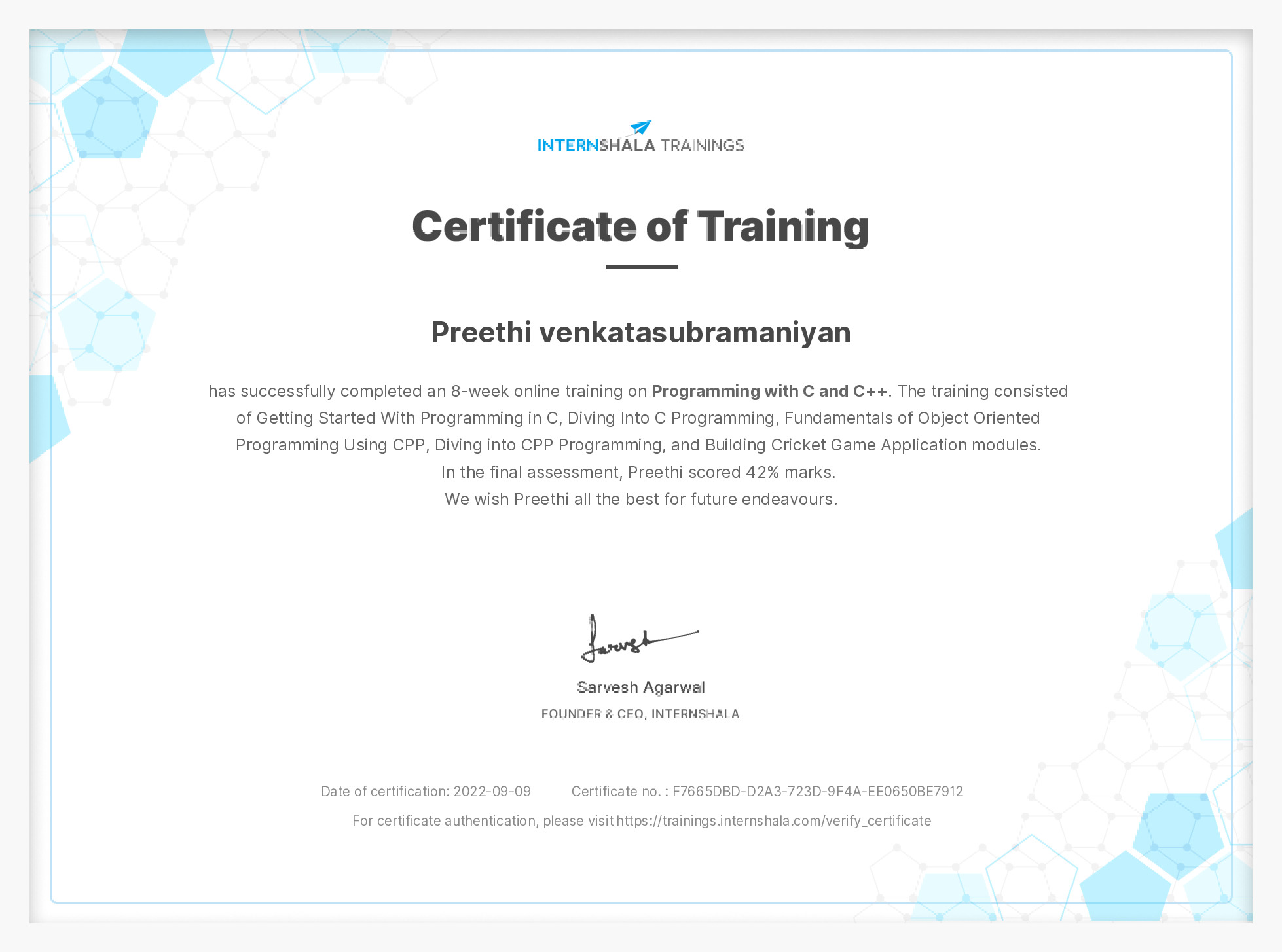 Certificate of completion