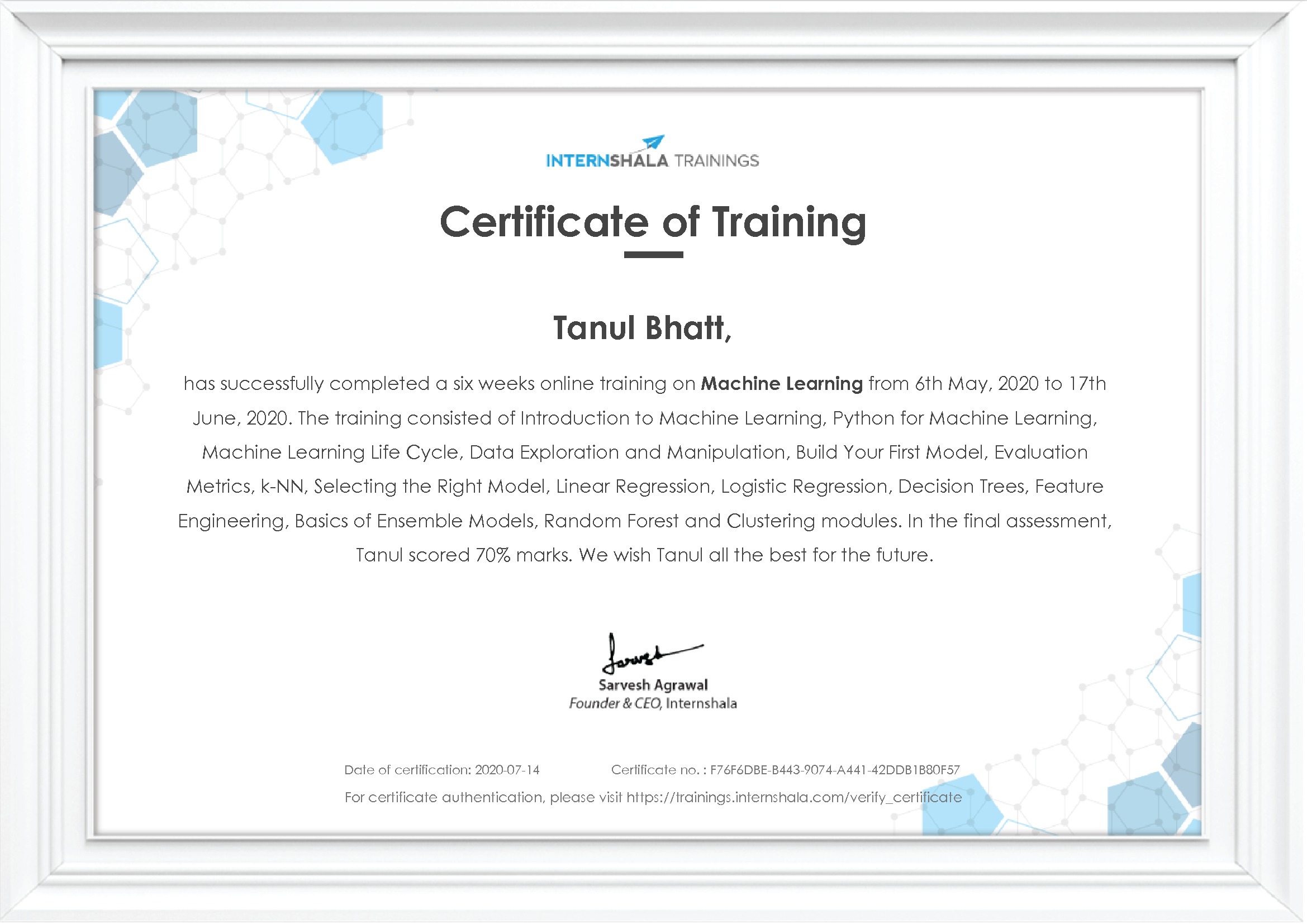 Certificate of completion