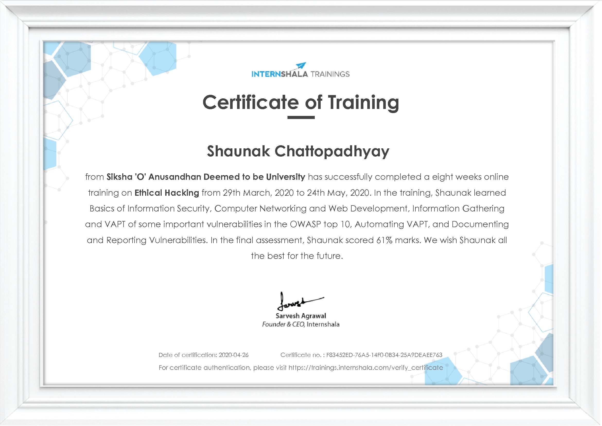 Certificate of completion
