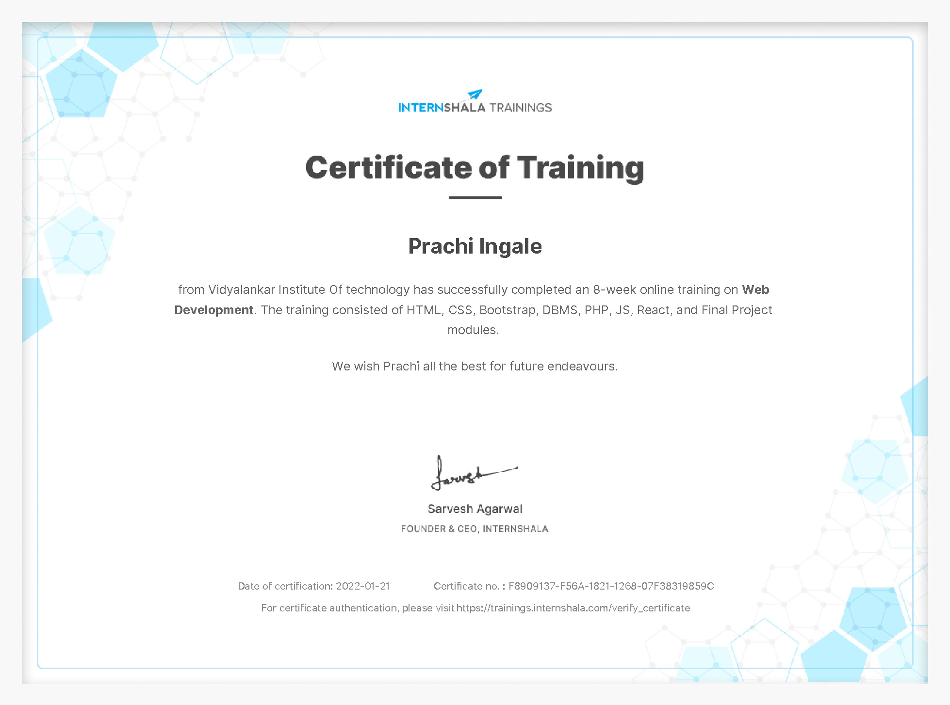 Certificate of completion