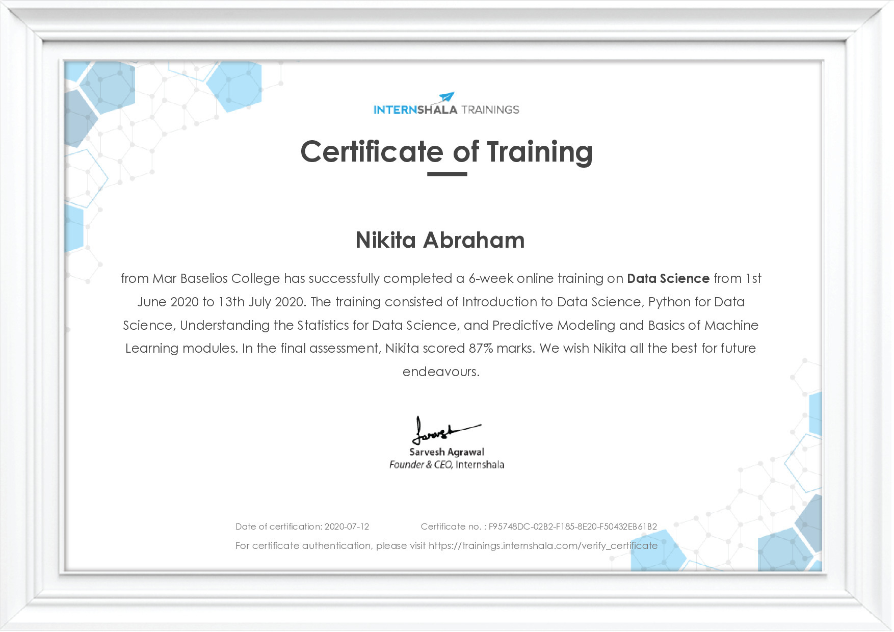 Certificate of completion